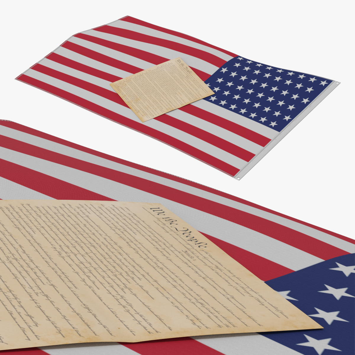 United States Flag with Constitution Document 3D model preview
