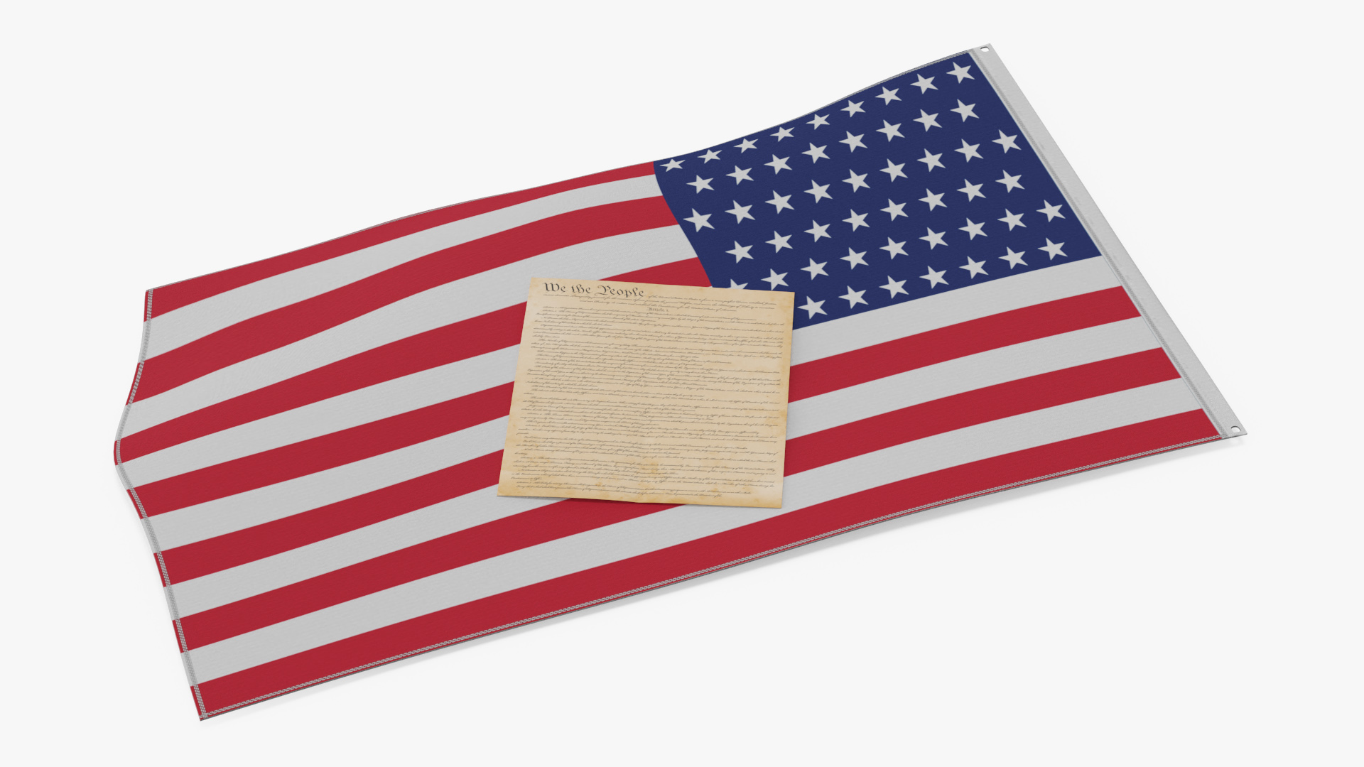 United States Flag with Constitution Document