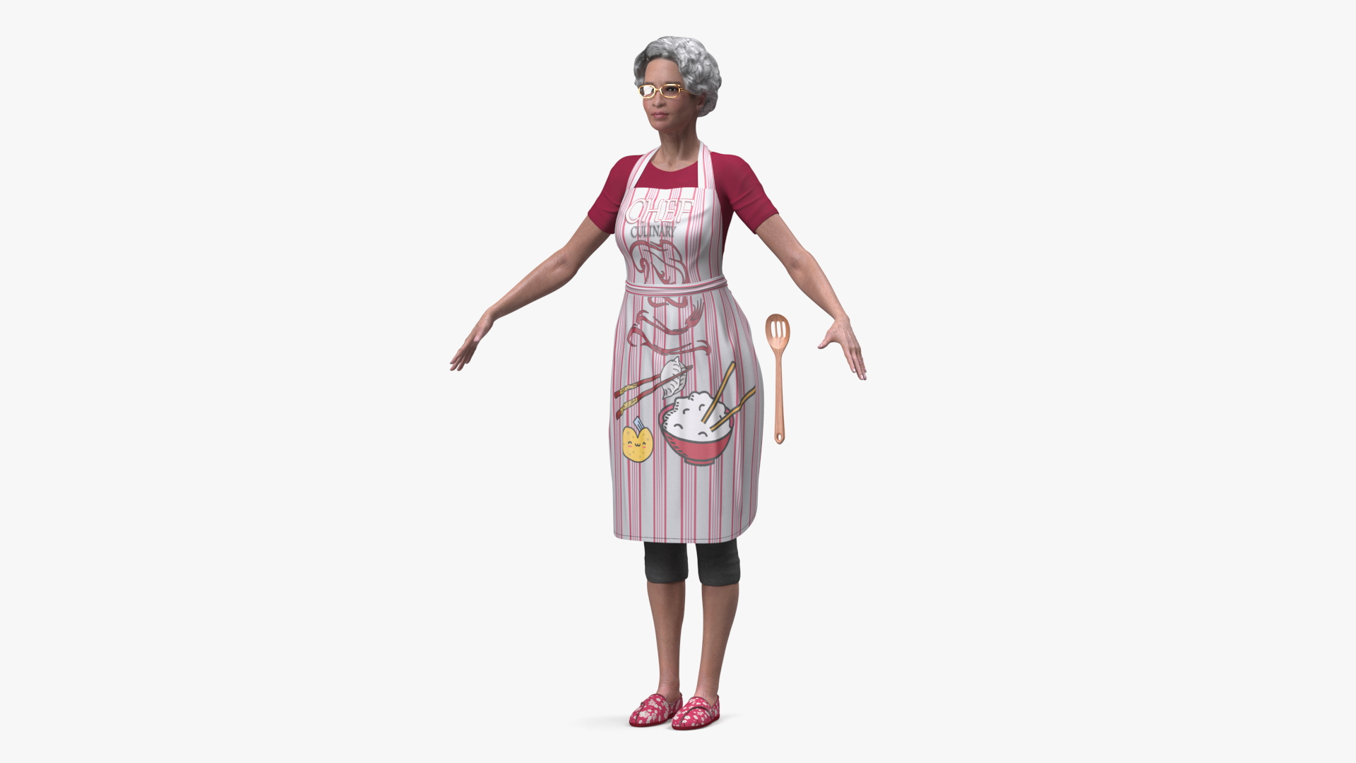 Kitchen Style Chinese Elderly Woman A-Pose 3D