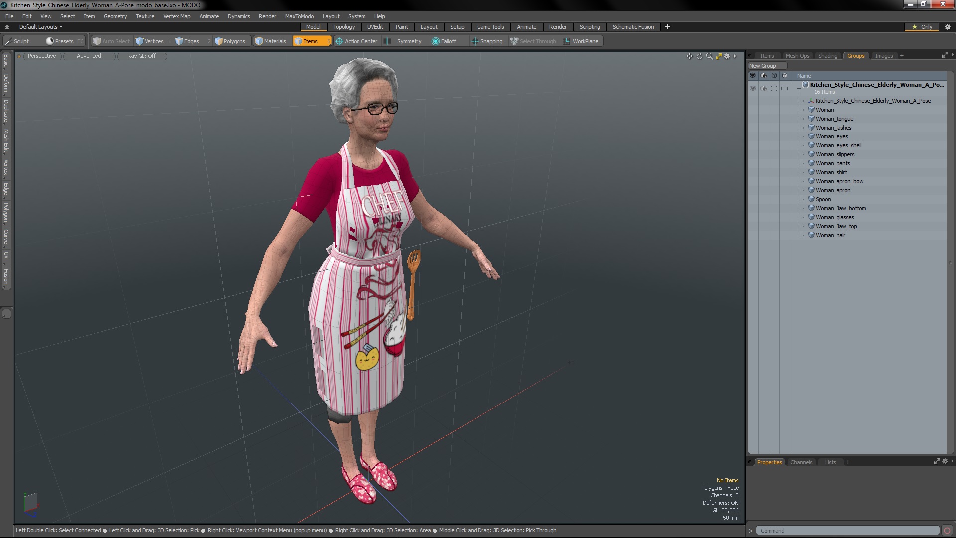 Kitchen Style Chinese Elderly Woman A-Pose 3D