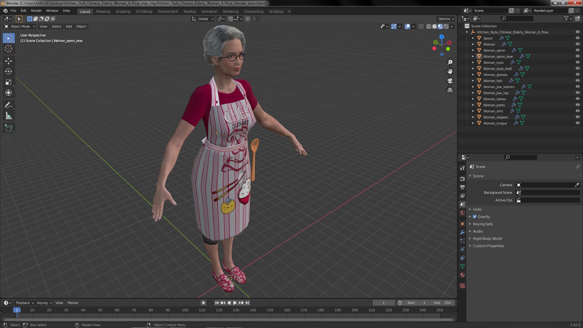 Kitchen Style Chinese Elderly Woman A-Pose 3D