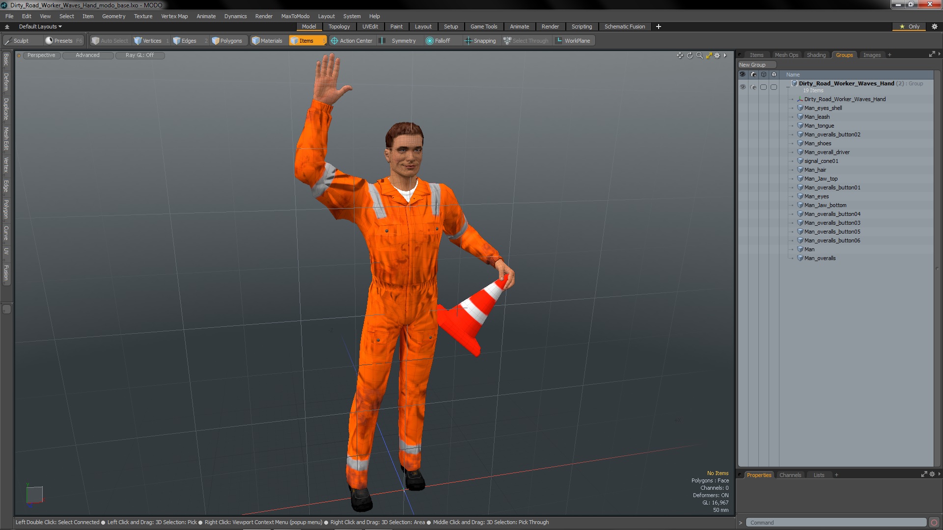3D Dirty Road Worker Waves Hand model