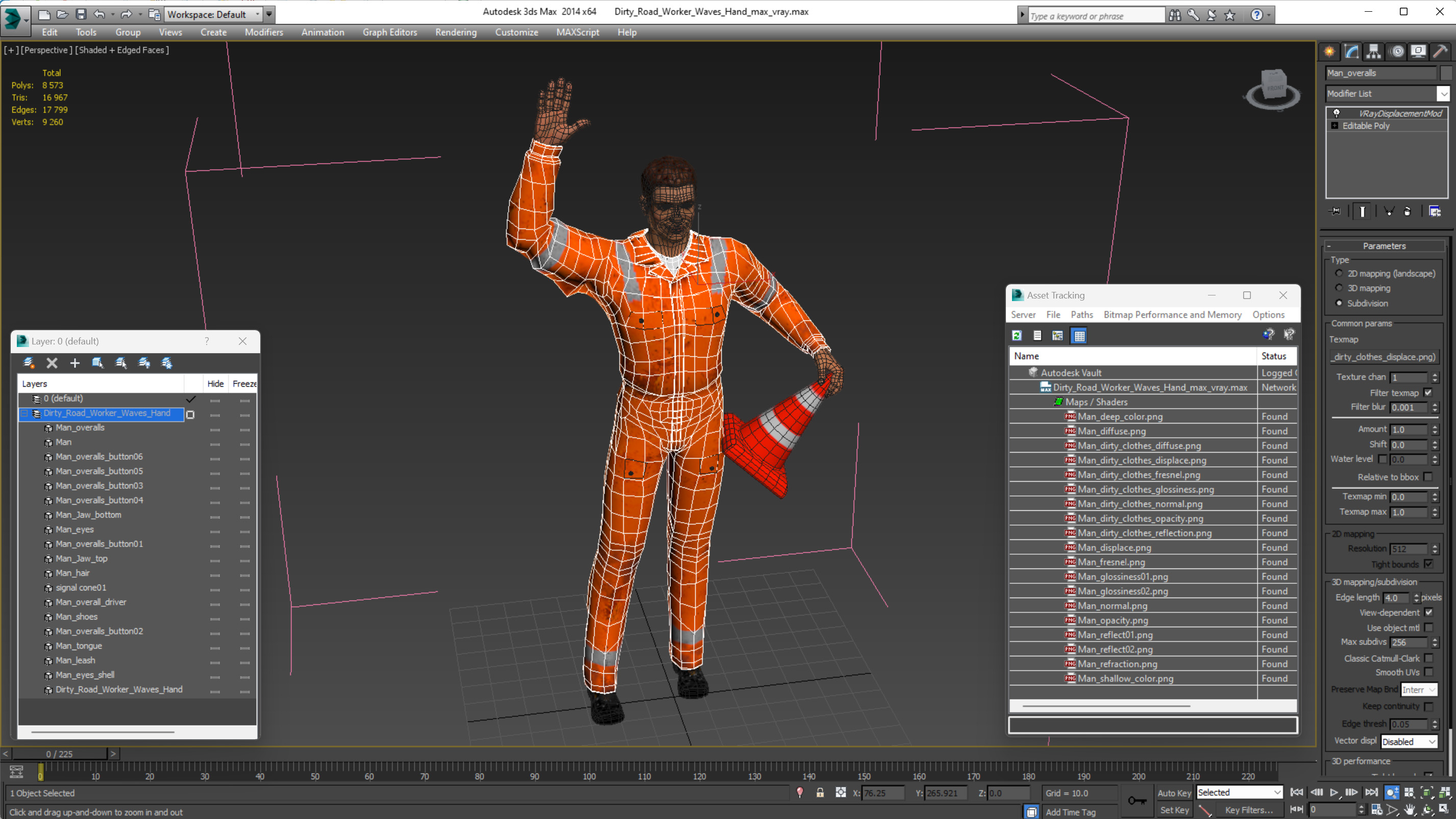 3D Dirty Road Worker Waves Hand model