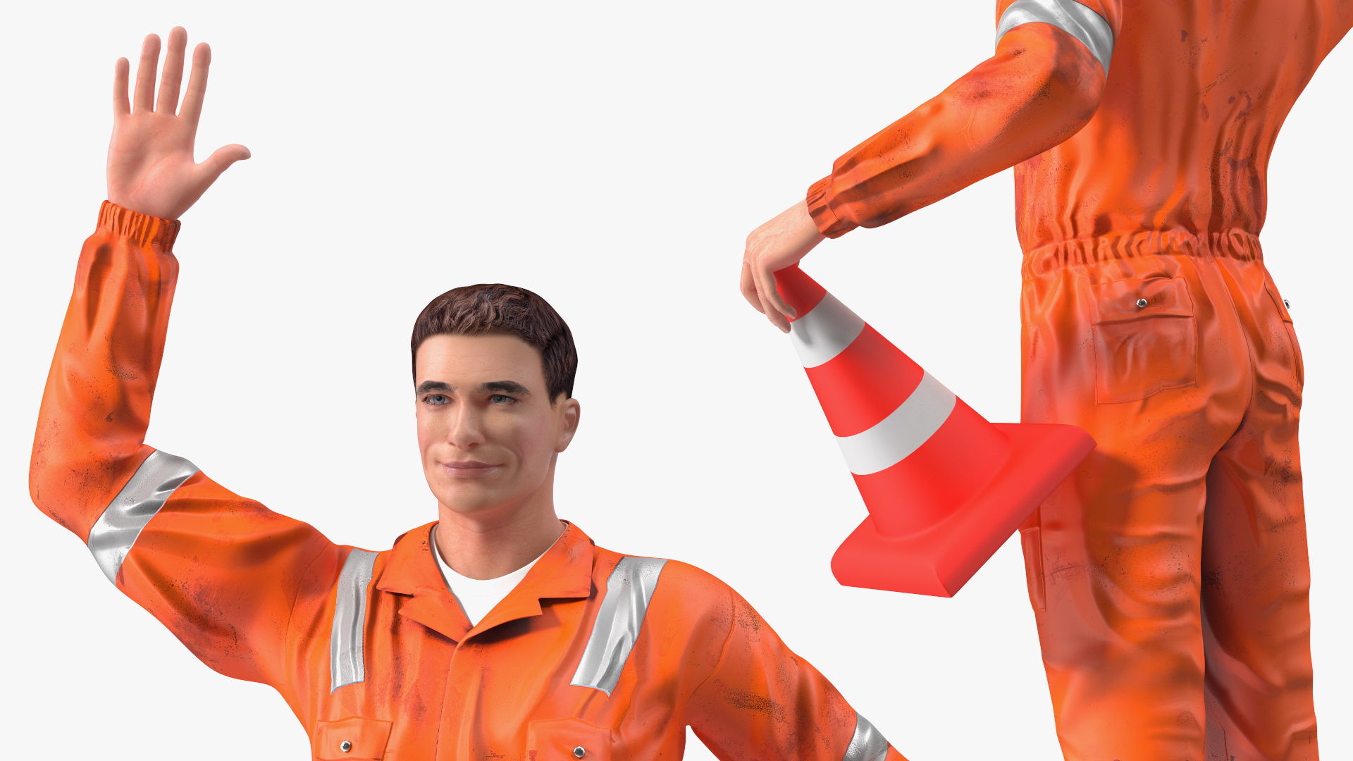 3D Dirty Road Worker Waves Hand model