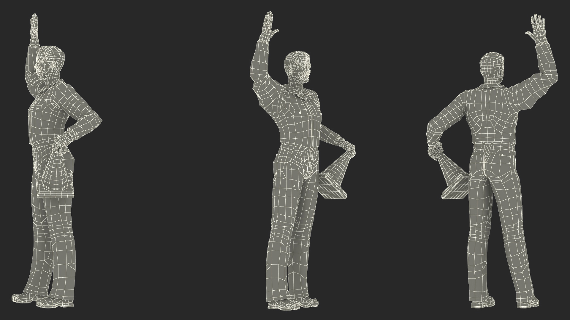 3D Dirty Road Worker Waves Hand model