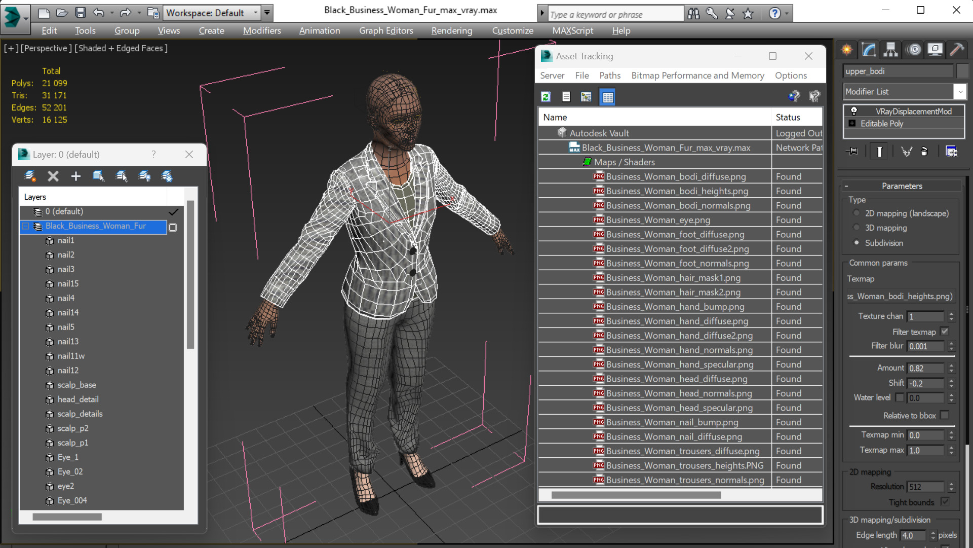 Black Business Woman Fur 3D model