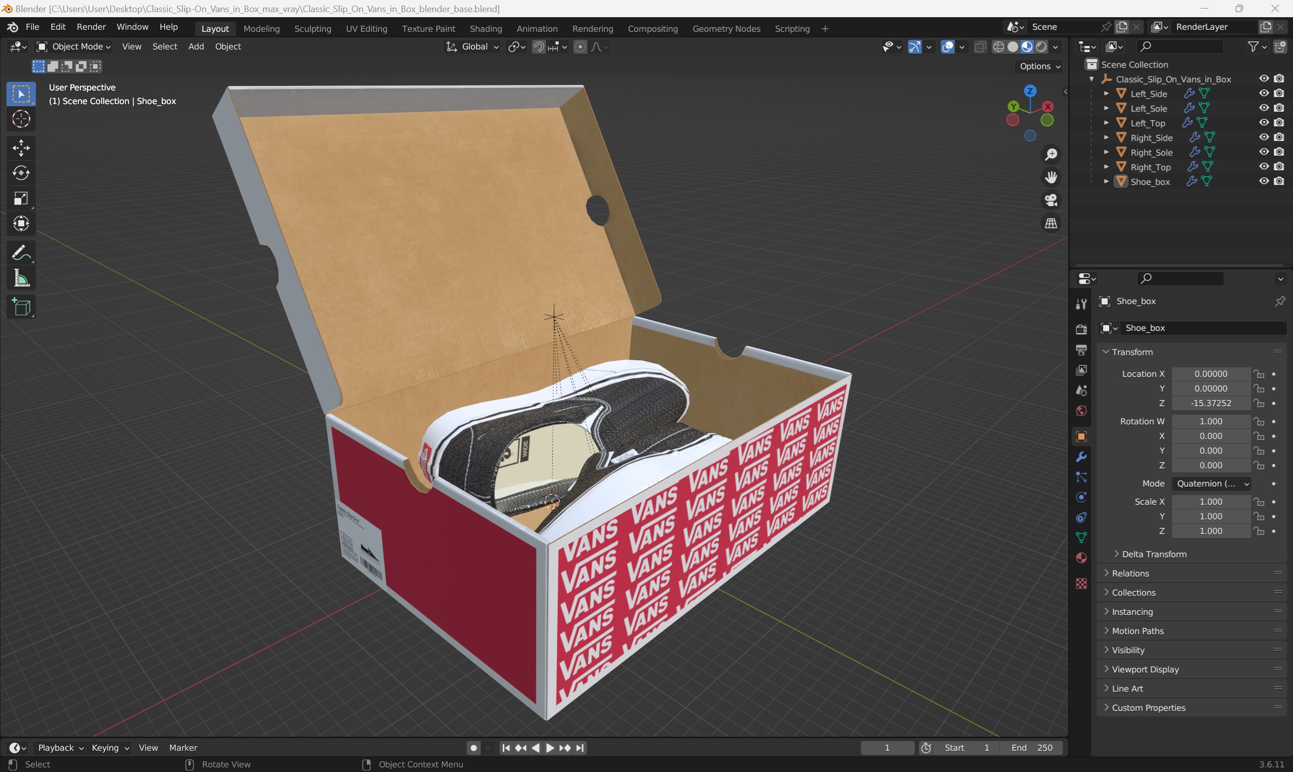 Classic Slip-On Vans in Box 3D