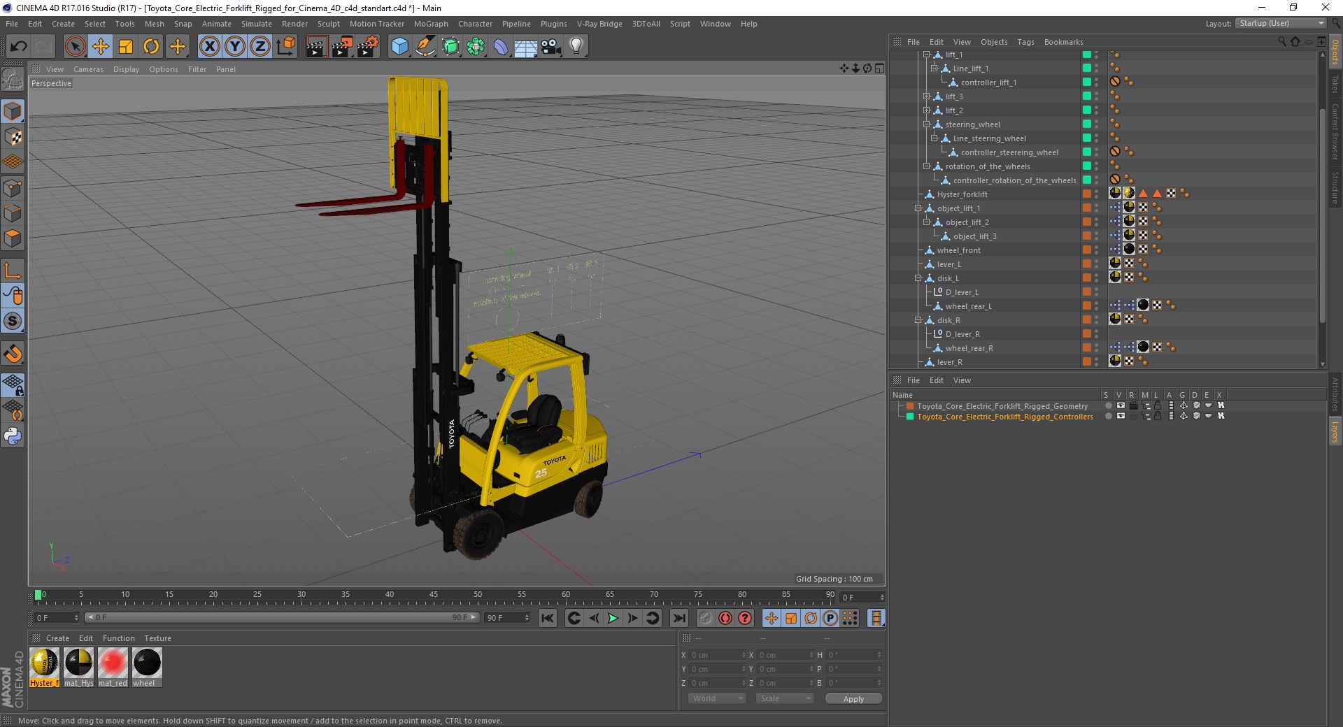 3D model Toyota Core Electric Forklift Rigged for Cinema 4D