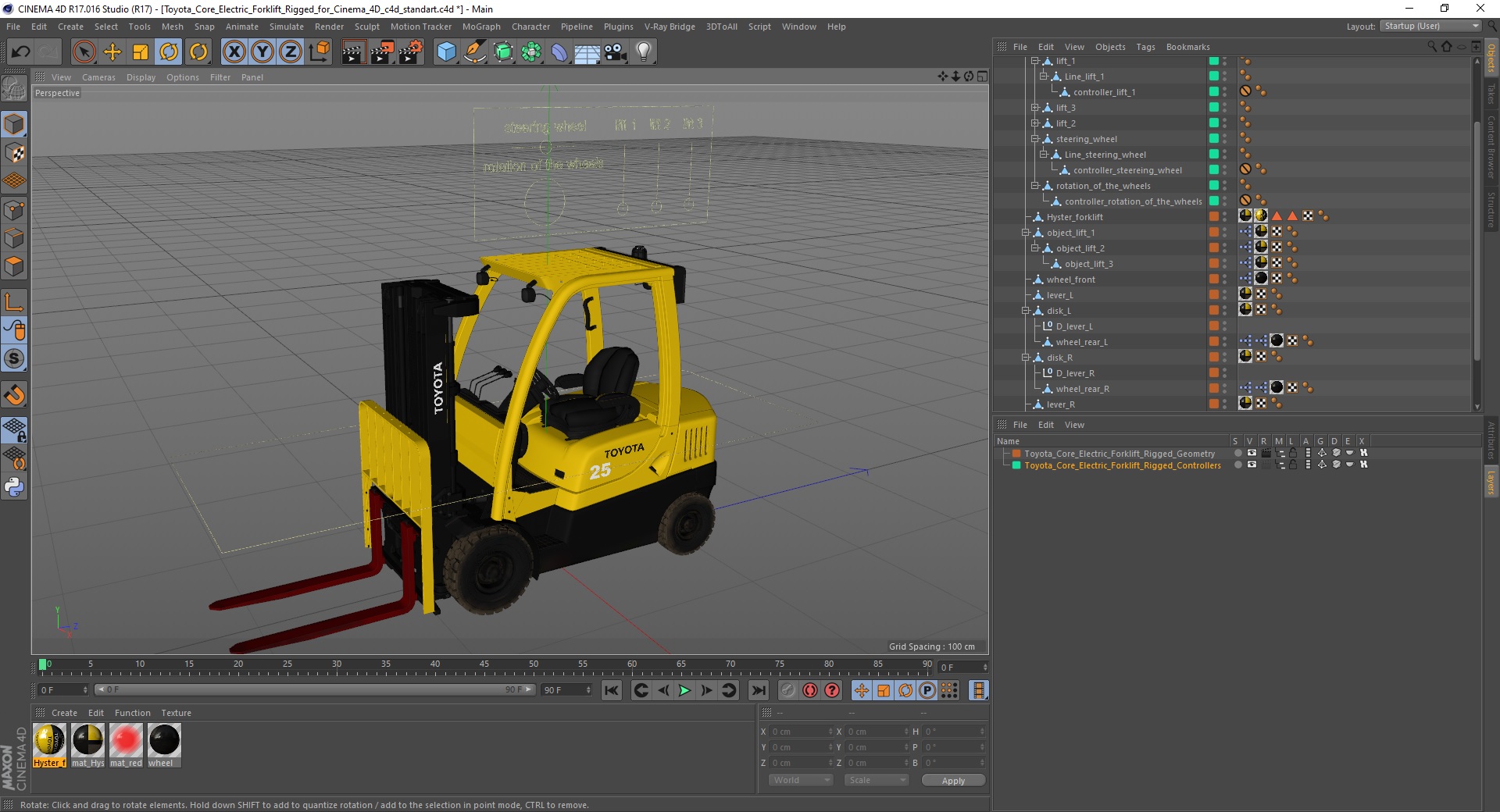 3D model Toyota Core Electric Forklift Rigged for Cinema 4D