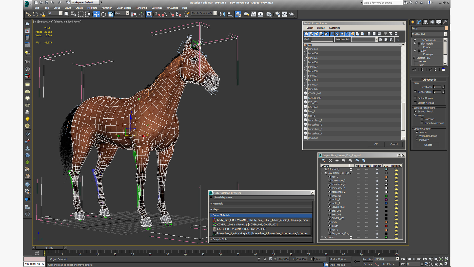 3D model Bay Horse Fur Rigged