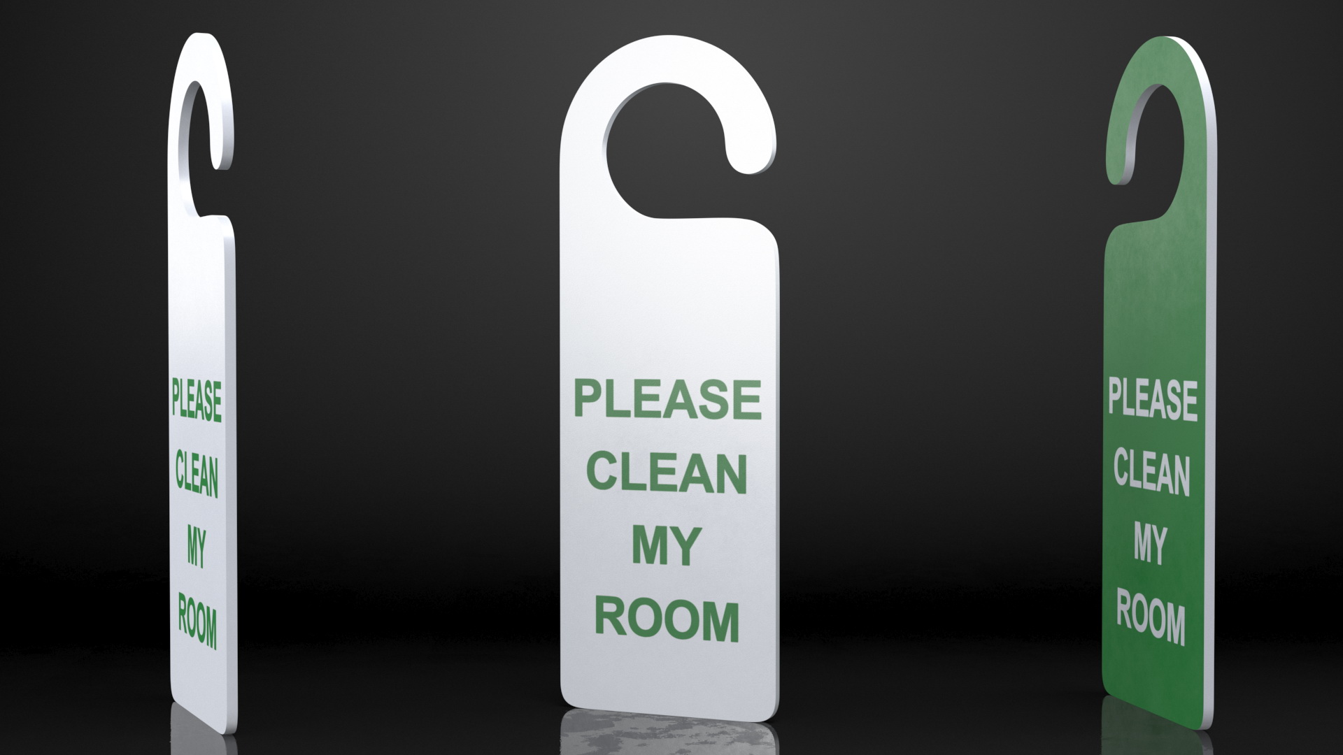 3D Door Hanger Tag Clean My Room White Green