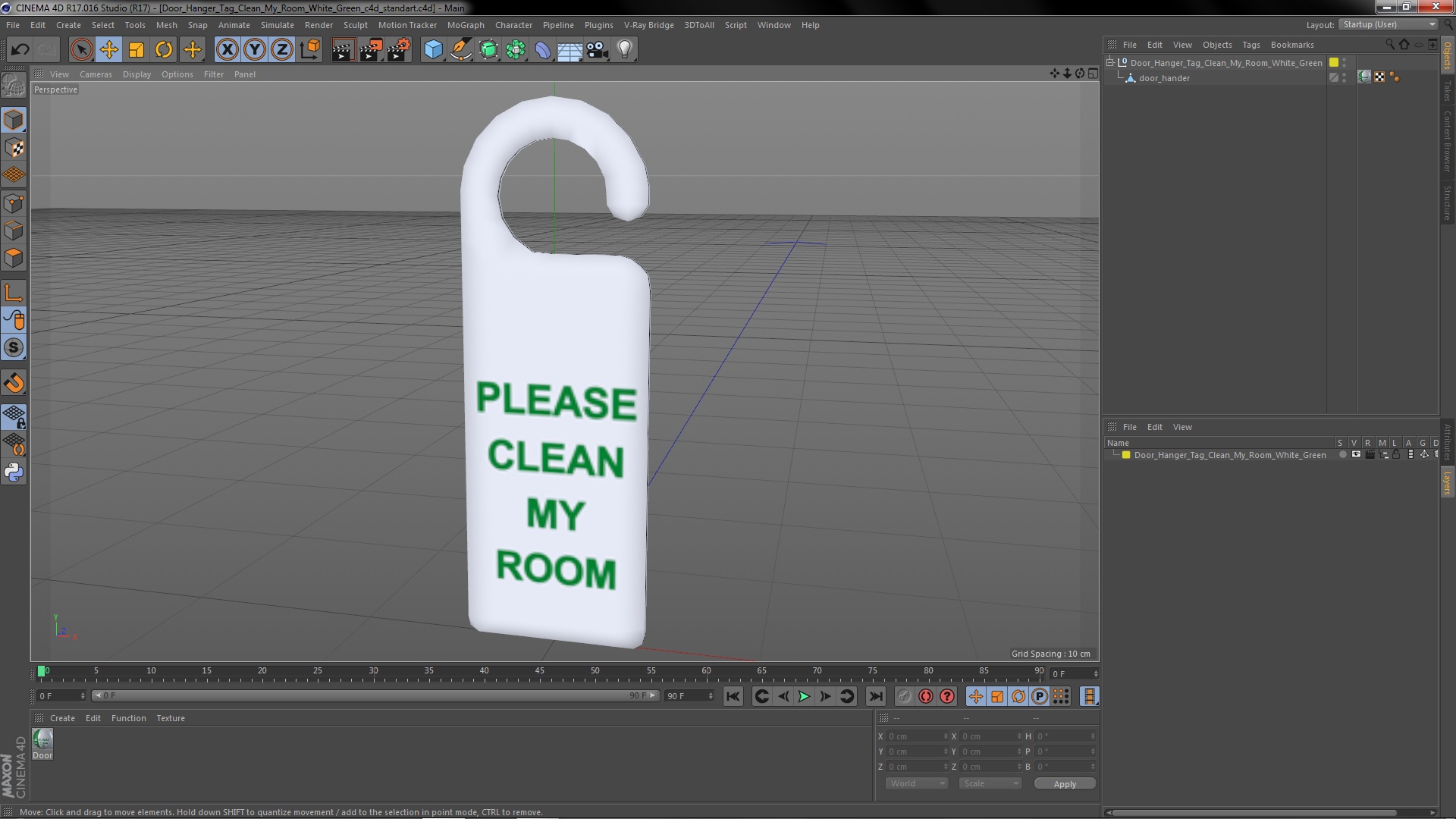3D Door Hanger Tag Clean My Room White Green