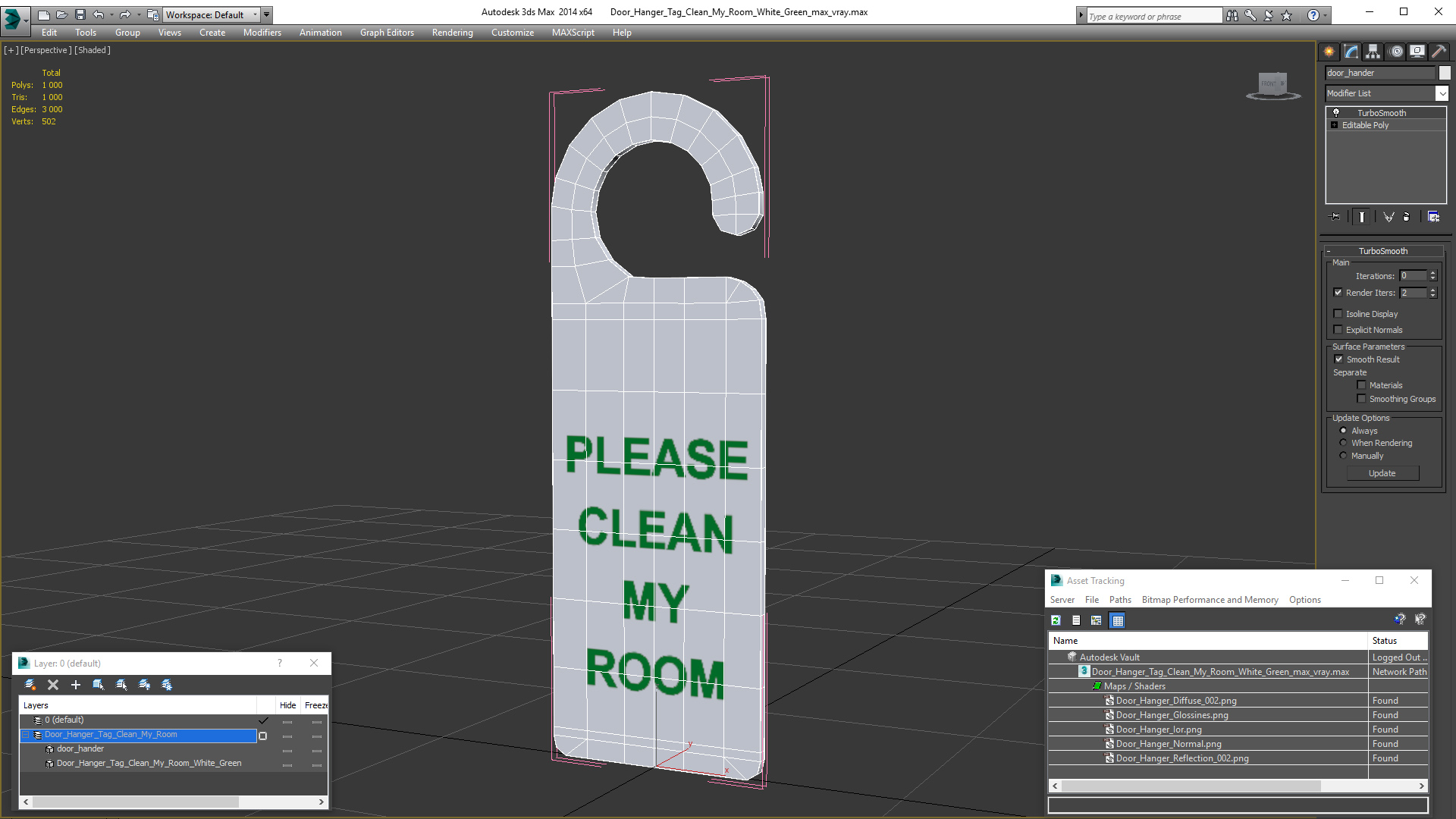 3D Door Hanger Tag Clean My Room White Green