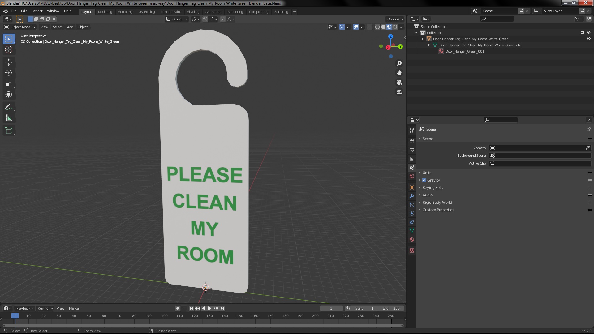 3D Door Hanger Tag Clean My Room White Green