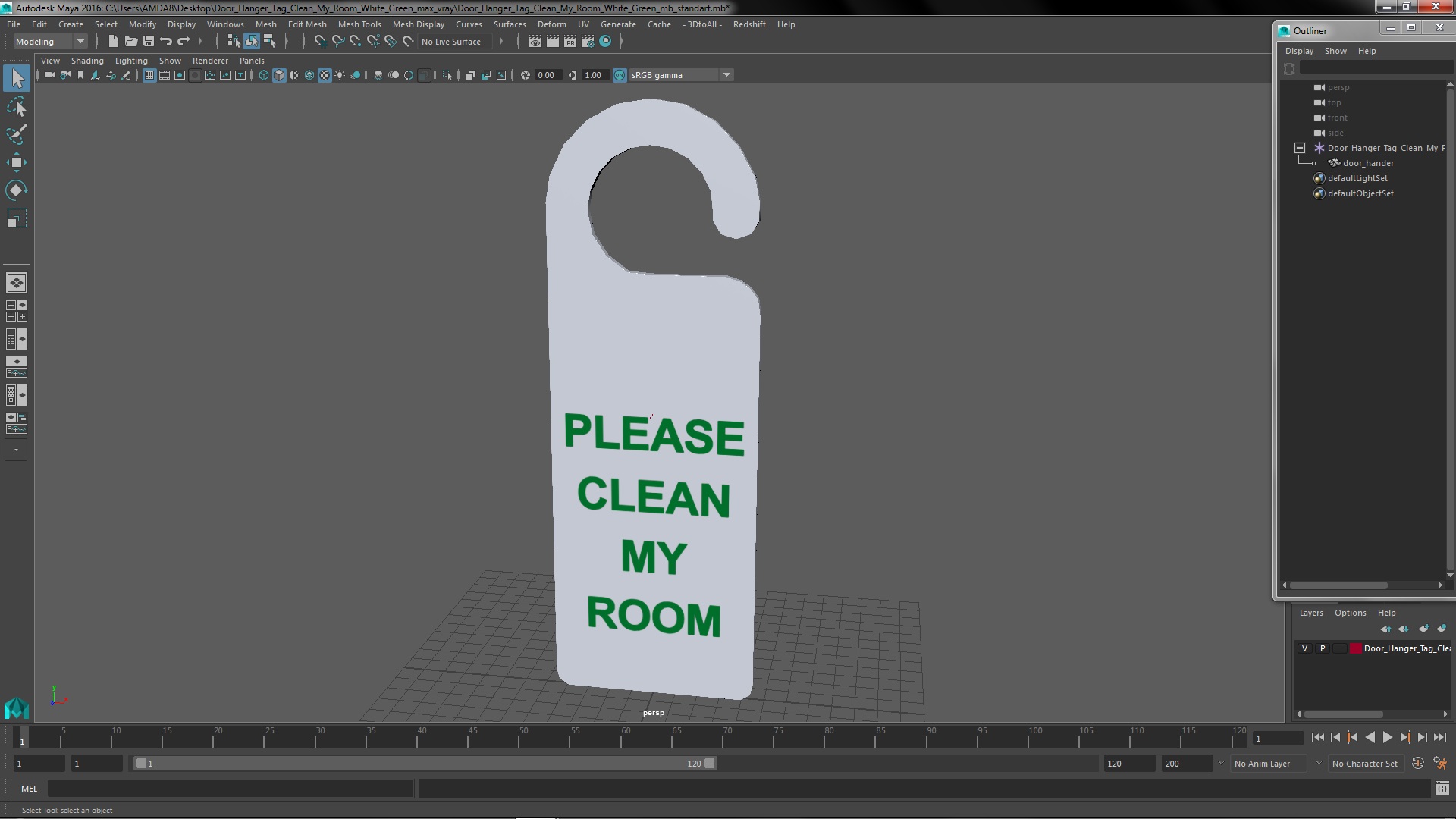 3D Door Hanger Tag Clean My Room White Green