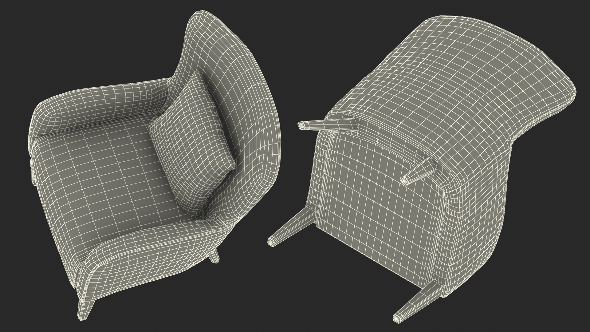 3D Curved Arm Accent Chair Gray model