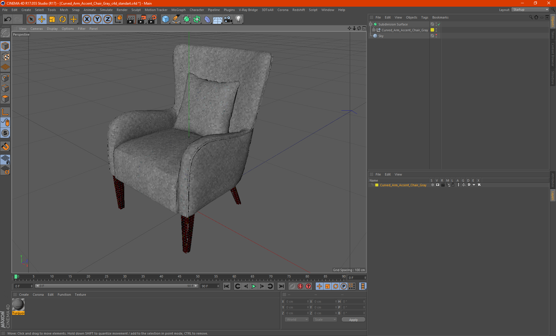 3D Curved Arm Accent Chair Gray model