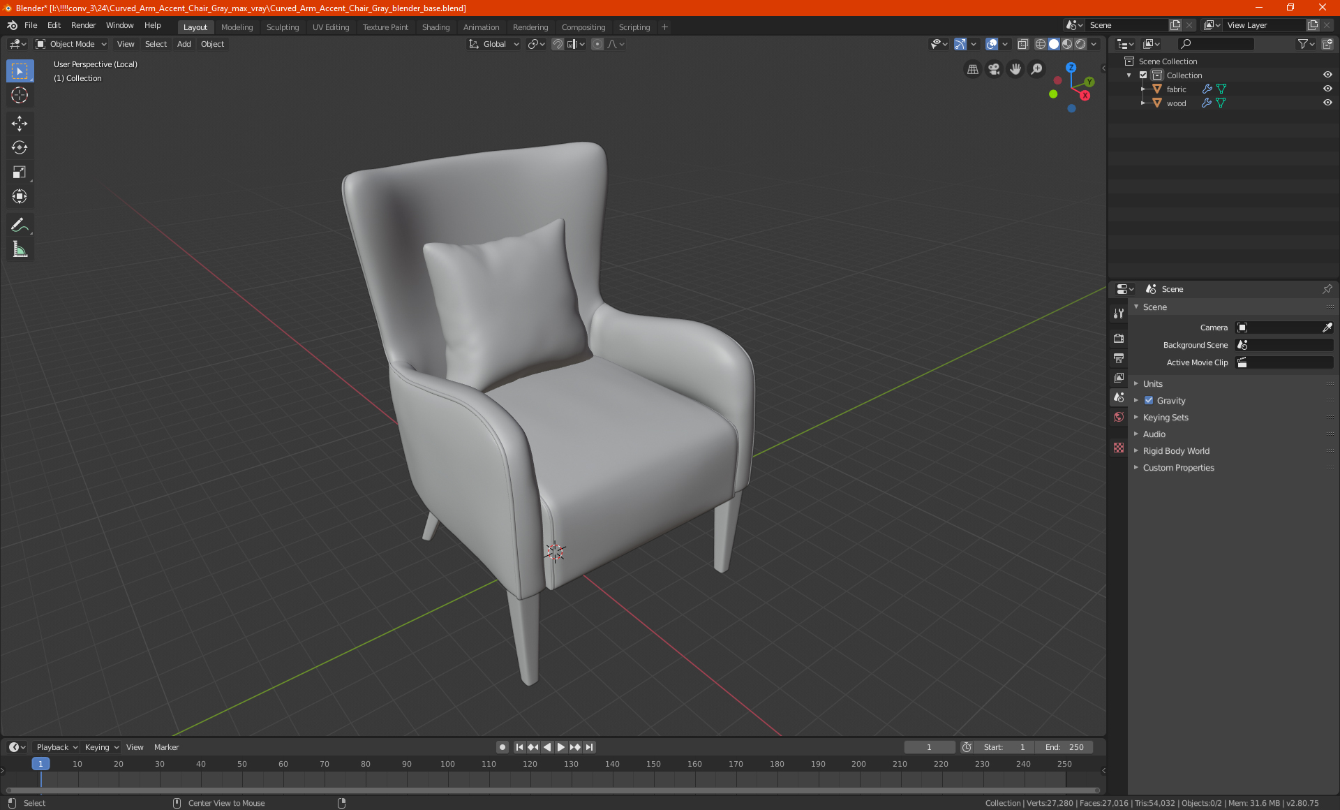 3D Curved Arm Accent Chair Gray model