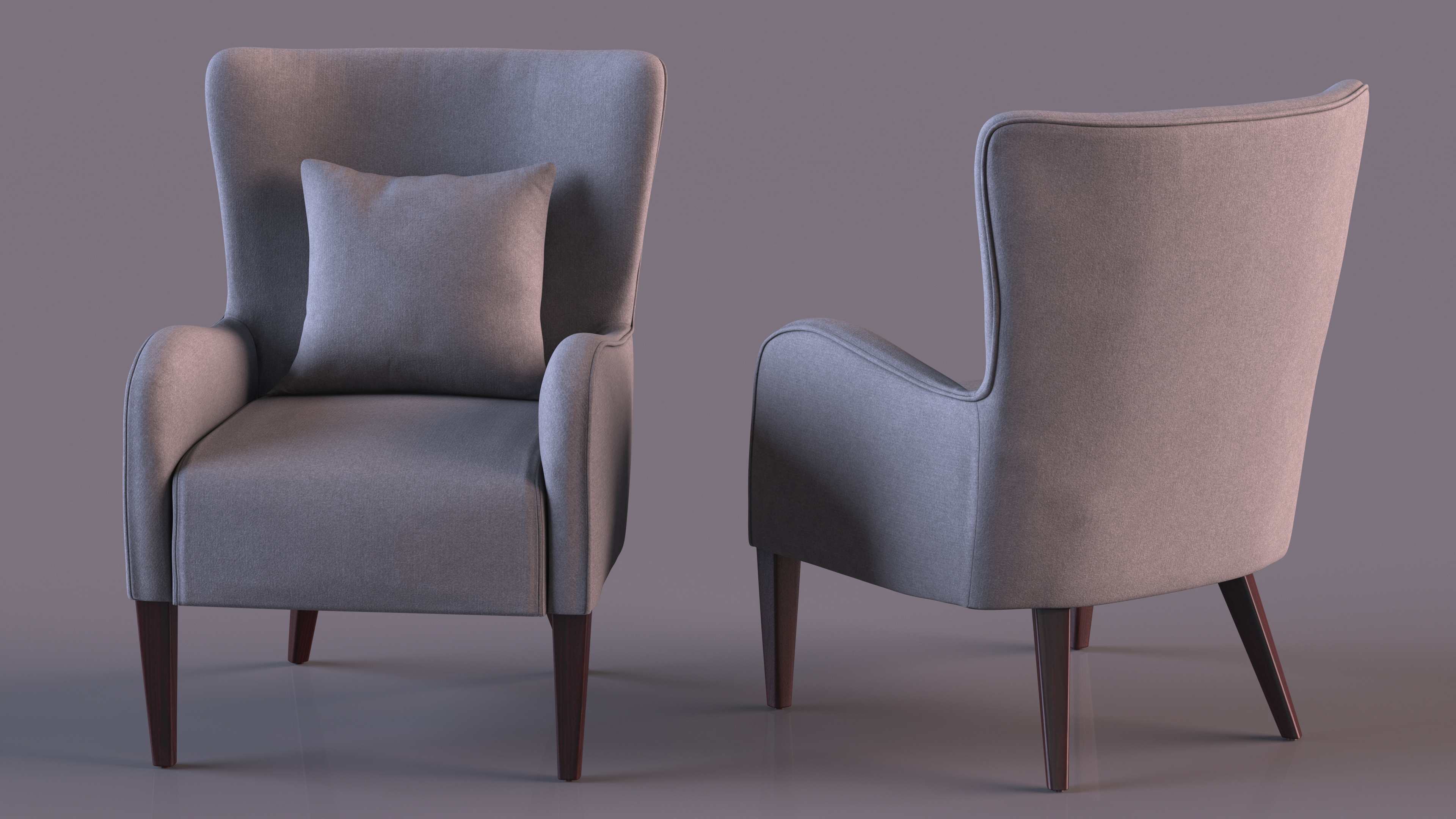 3D Curved Arm Accent Chair Gray model