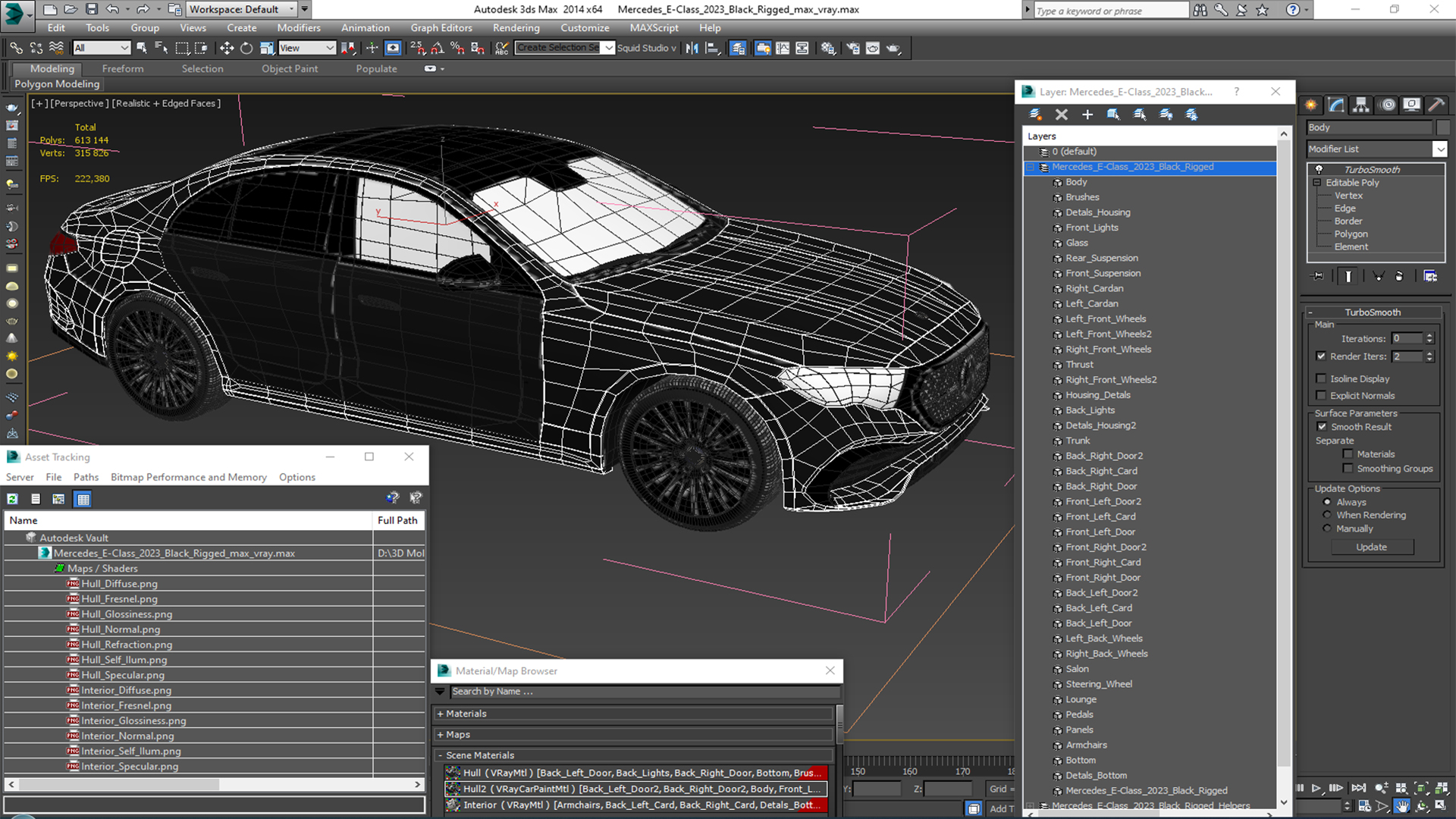 3D Mercedes E-Class 2023 Black Rigged for Maya model