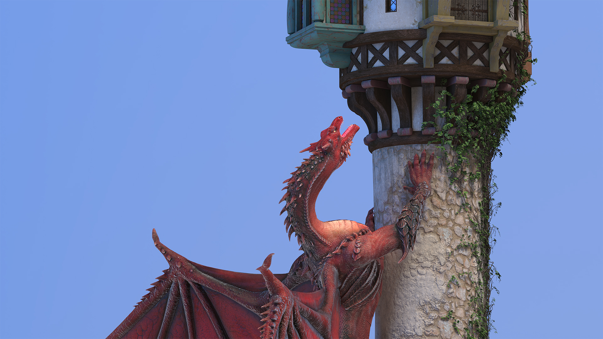 Fantastic Dragon and Rapunzel Castle Tower 3D