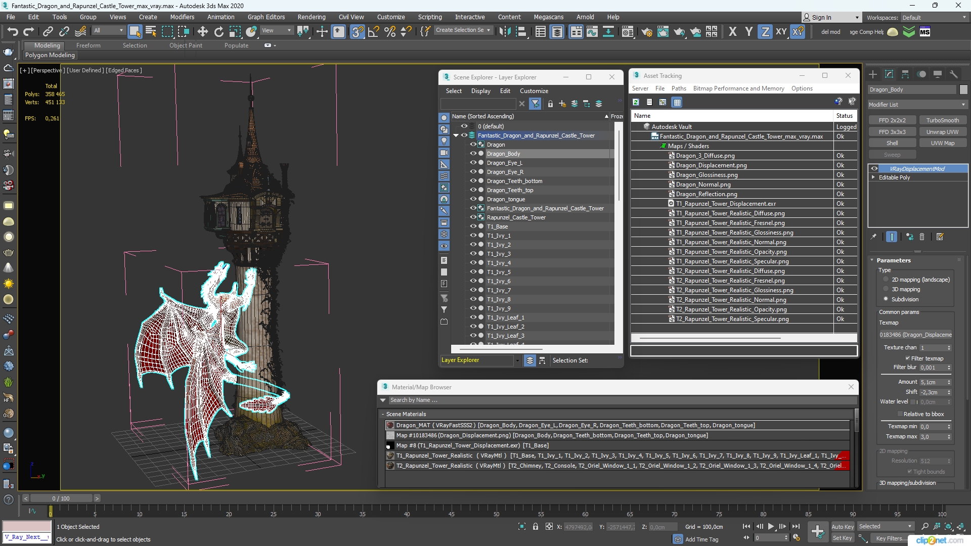 Fantastic Dragon and Rapunzel Castle Tower 3D