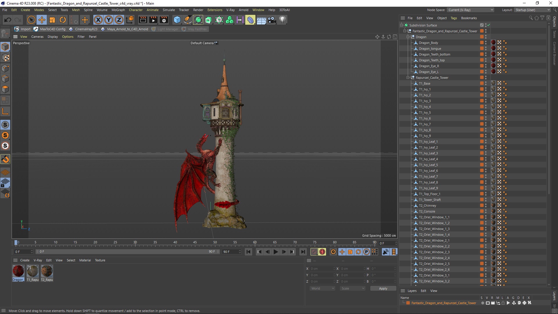 Fantastic Dragon and Rapunzel Castle Tower 3D