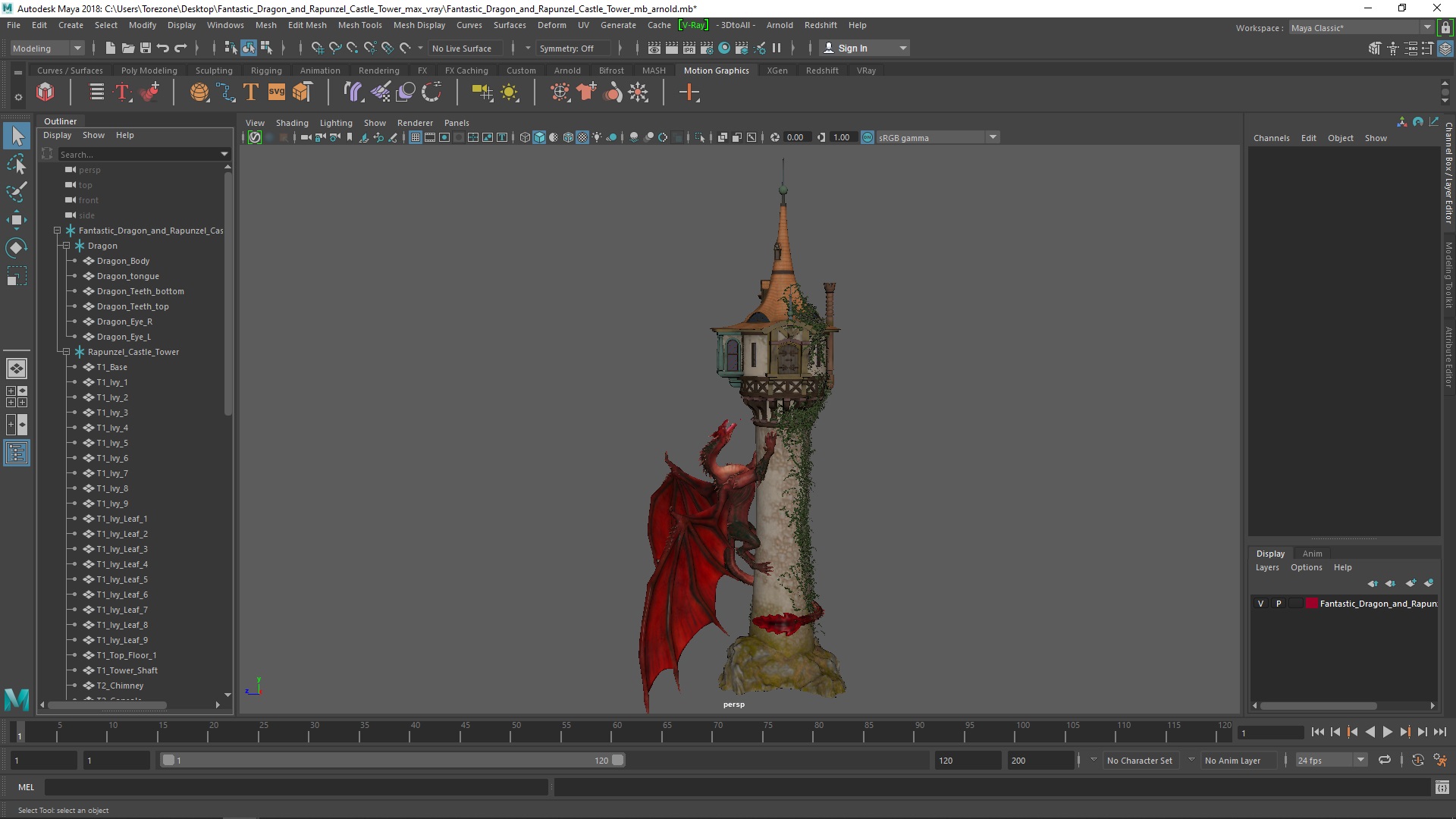 Fantastic Dragon and Rapunzel Castle Tower 3D