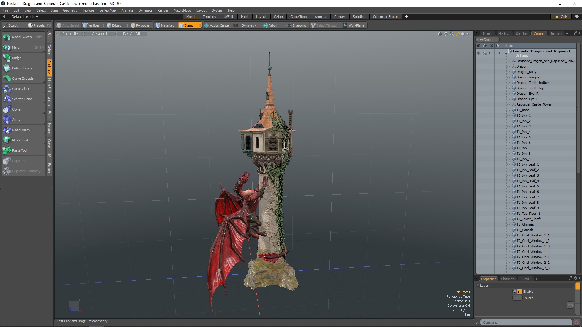 Fantastic Dragon and Rapunzel Castle Tower 3D