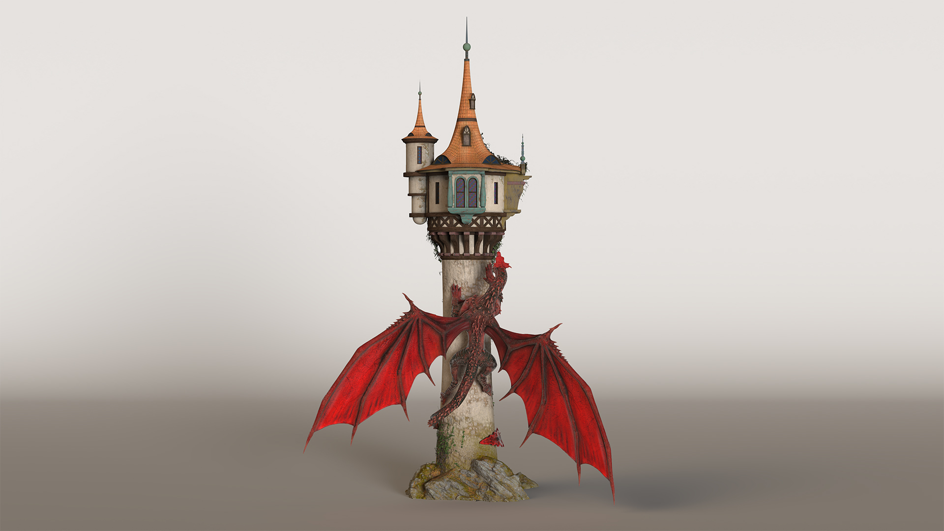 Fantastic Dragon and Rapunzel Castle Tower 3D
