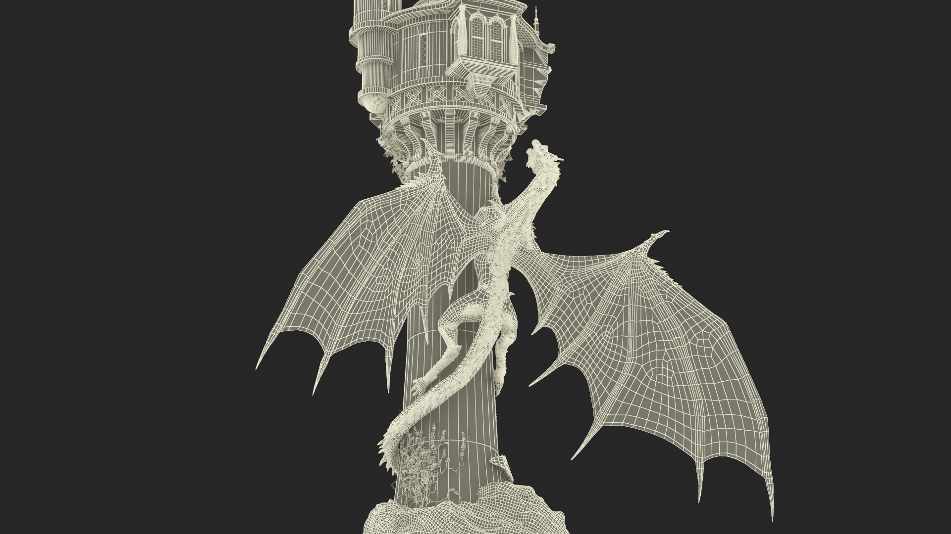 Fantastic Dragon and Rapunzel Castle Tower 3D