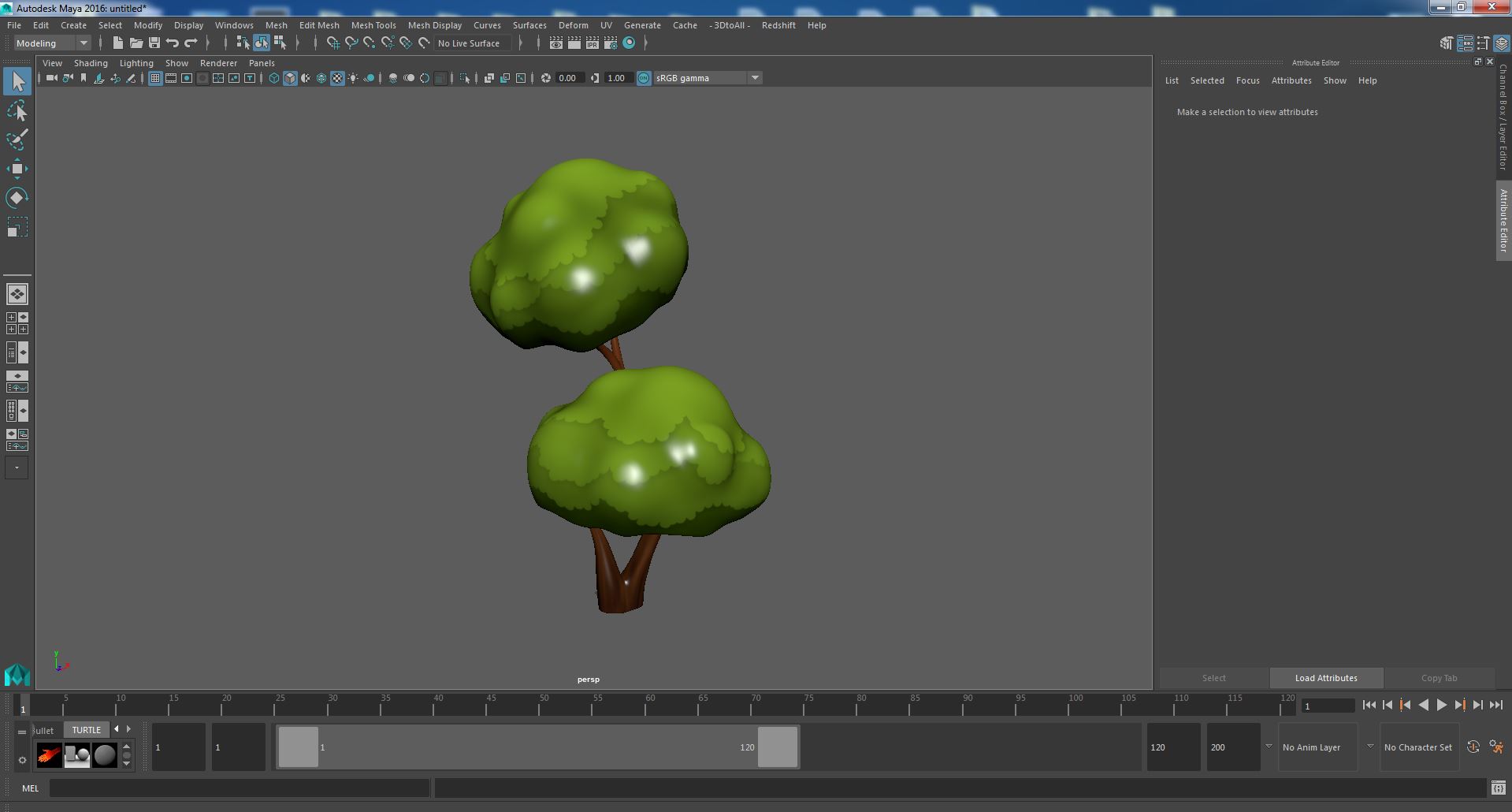 3D Two Branches Cartoon Tree Handpaint Texture model