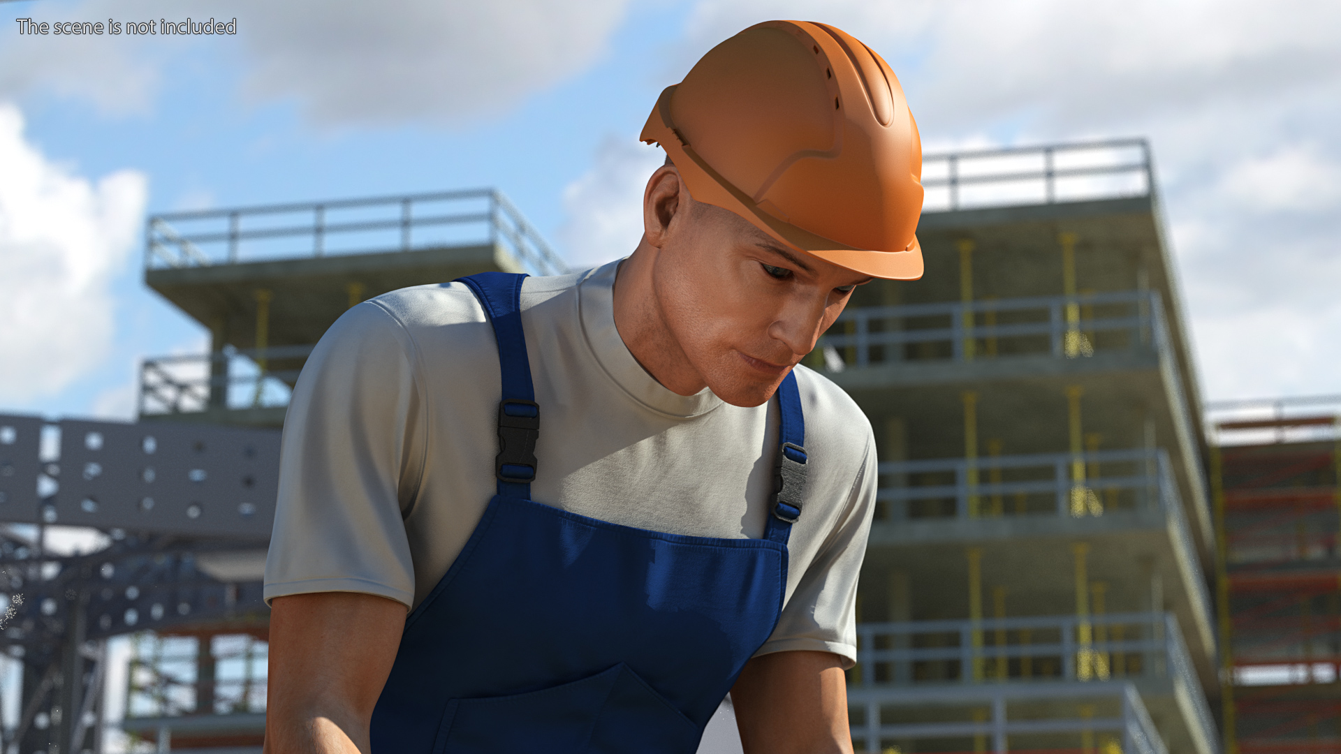 3D Construction Worker with WEN 56040 Tamping Rammer Rigged