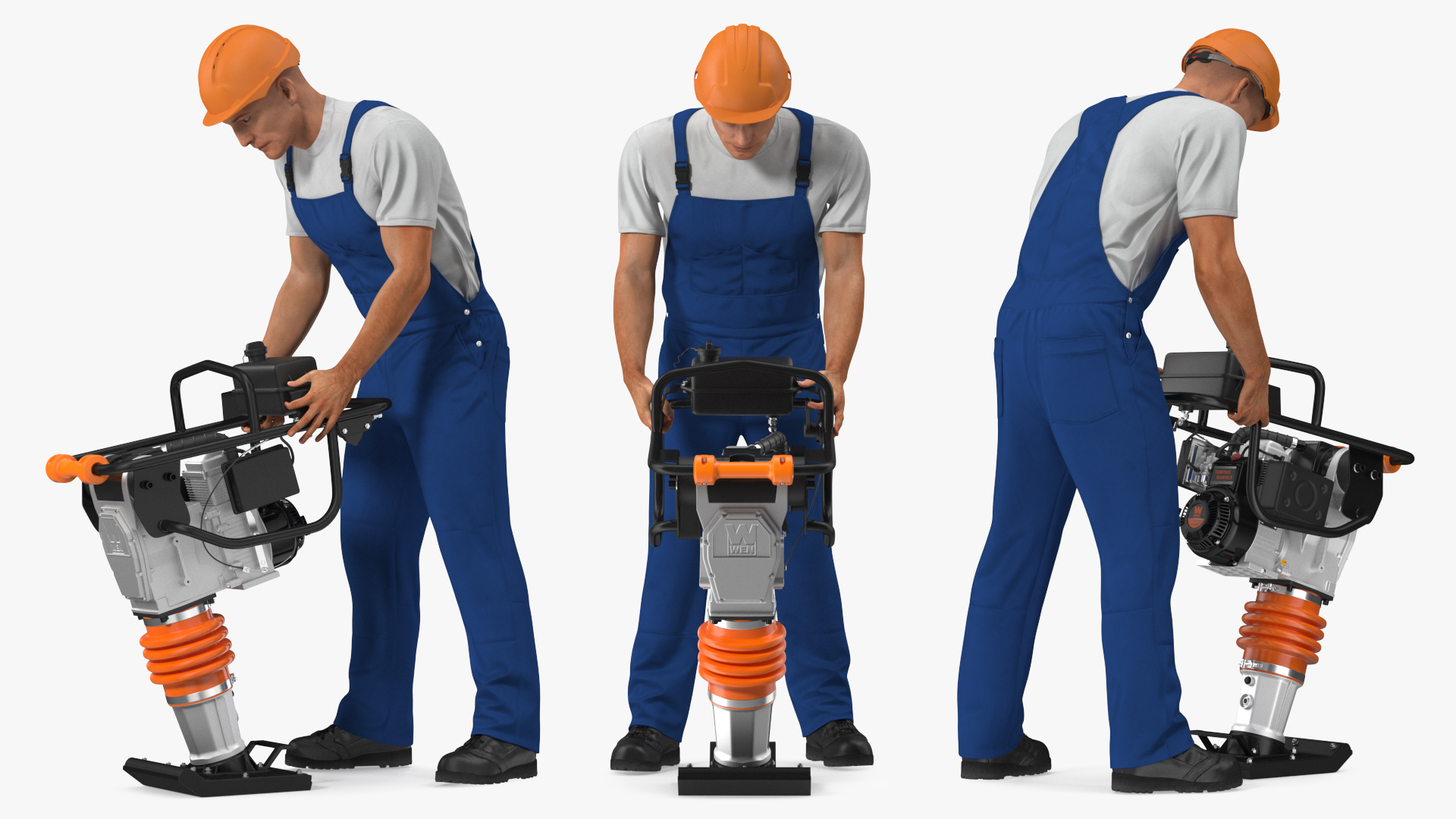 3D Construction Worker with WEN 56040 Tamping Rammer Rigged