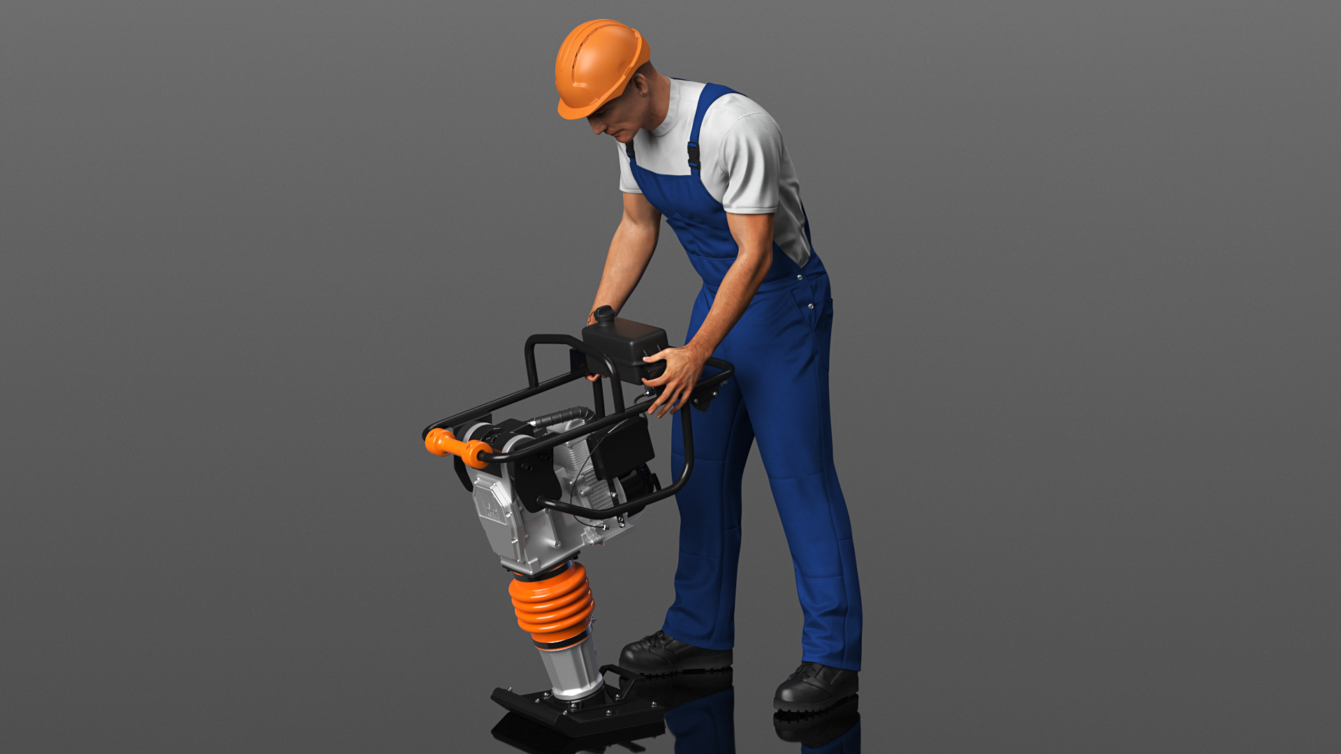 3D Construction Worker with WEN 56040 Tamping Rammer Rigged