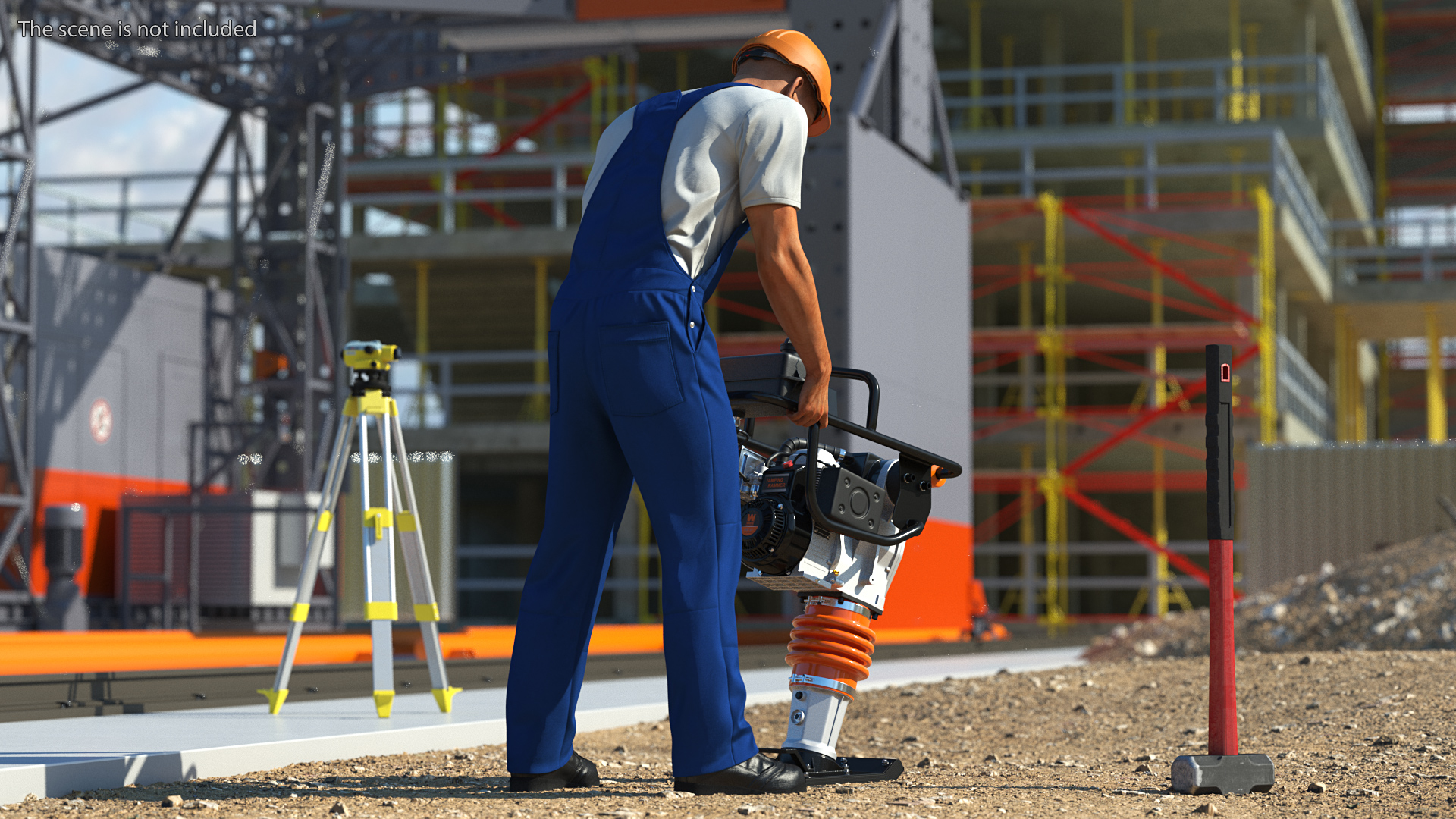 3D Construction Worker with WEN 56040 Tamping Rammer Rigged
