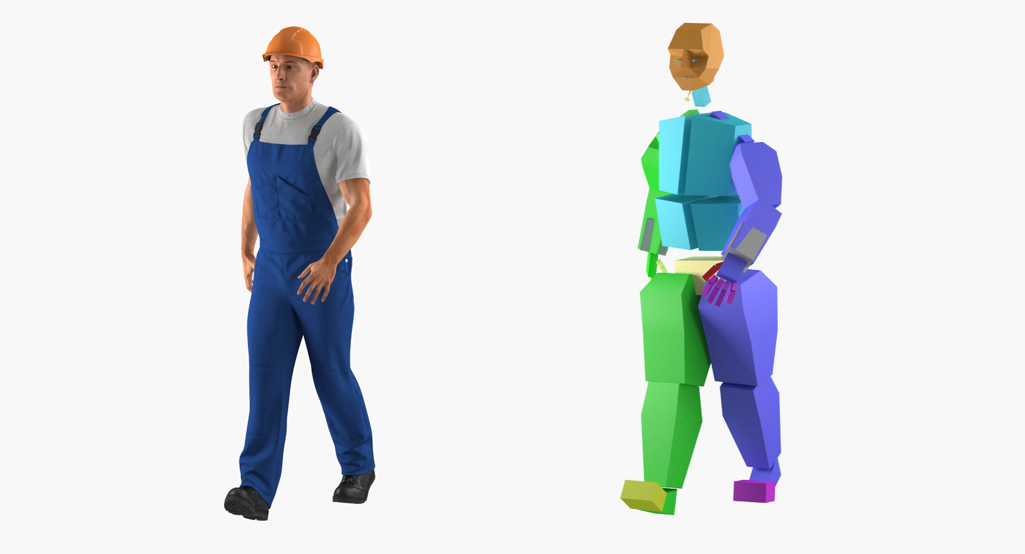 3D Construction Worker with WEN 56040 Tamping Rammer Rigged