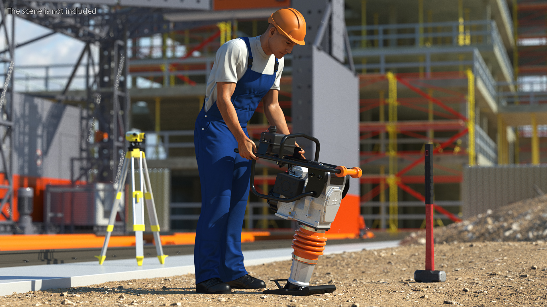 3D Construction Worker with WEN 56040 Tamping Rammer Rigged