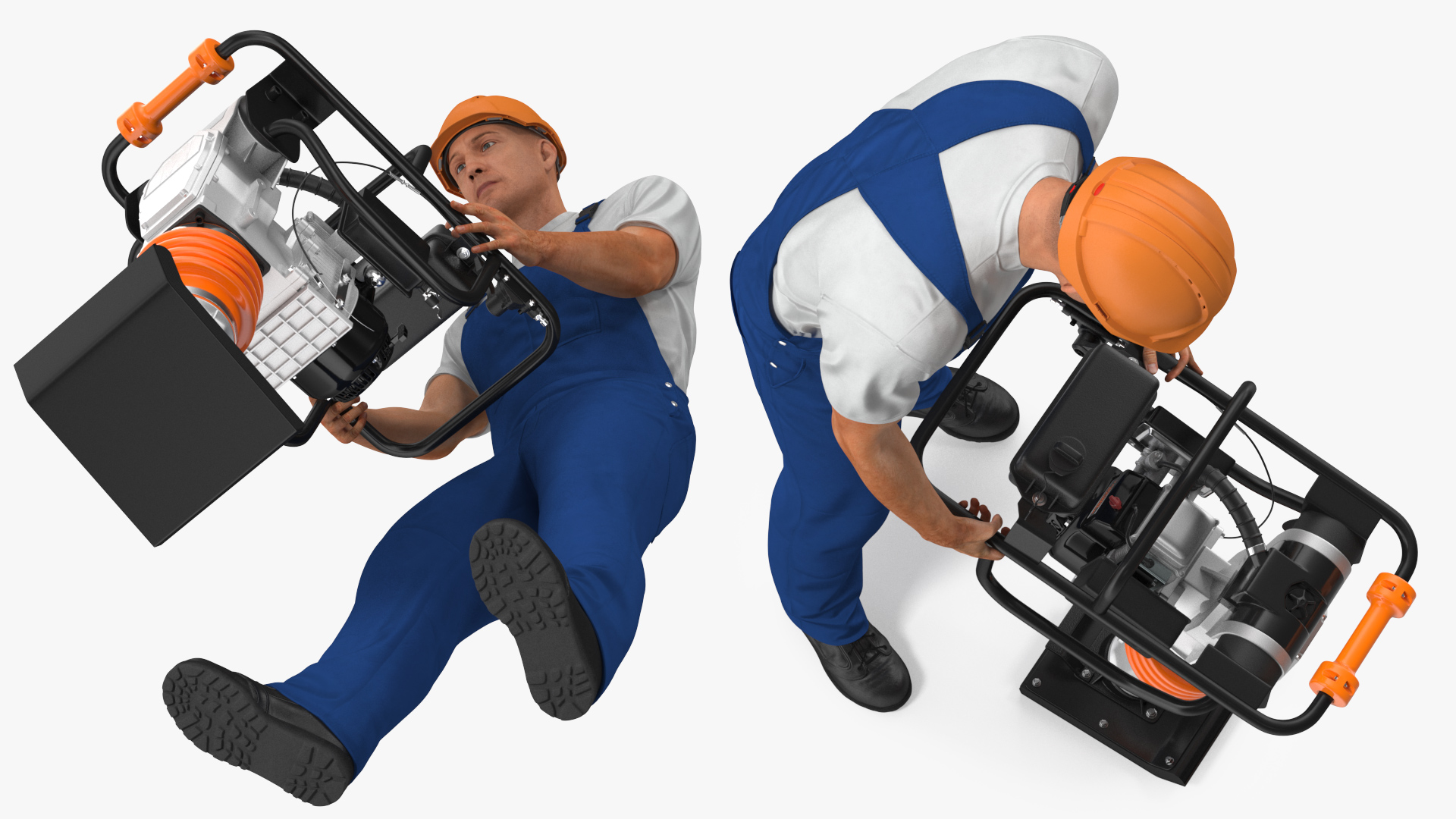 3D Construction Worker with WEN 56040 Tamping Rammer Rigged