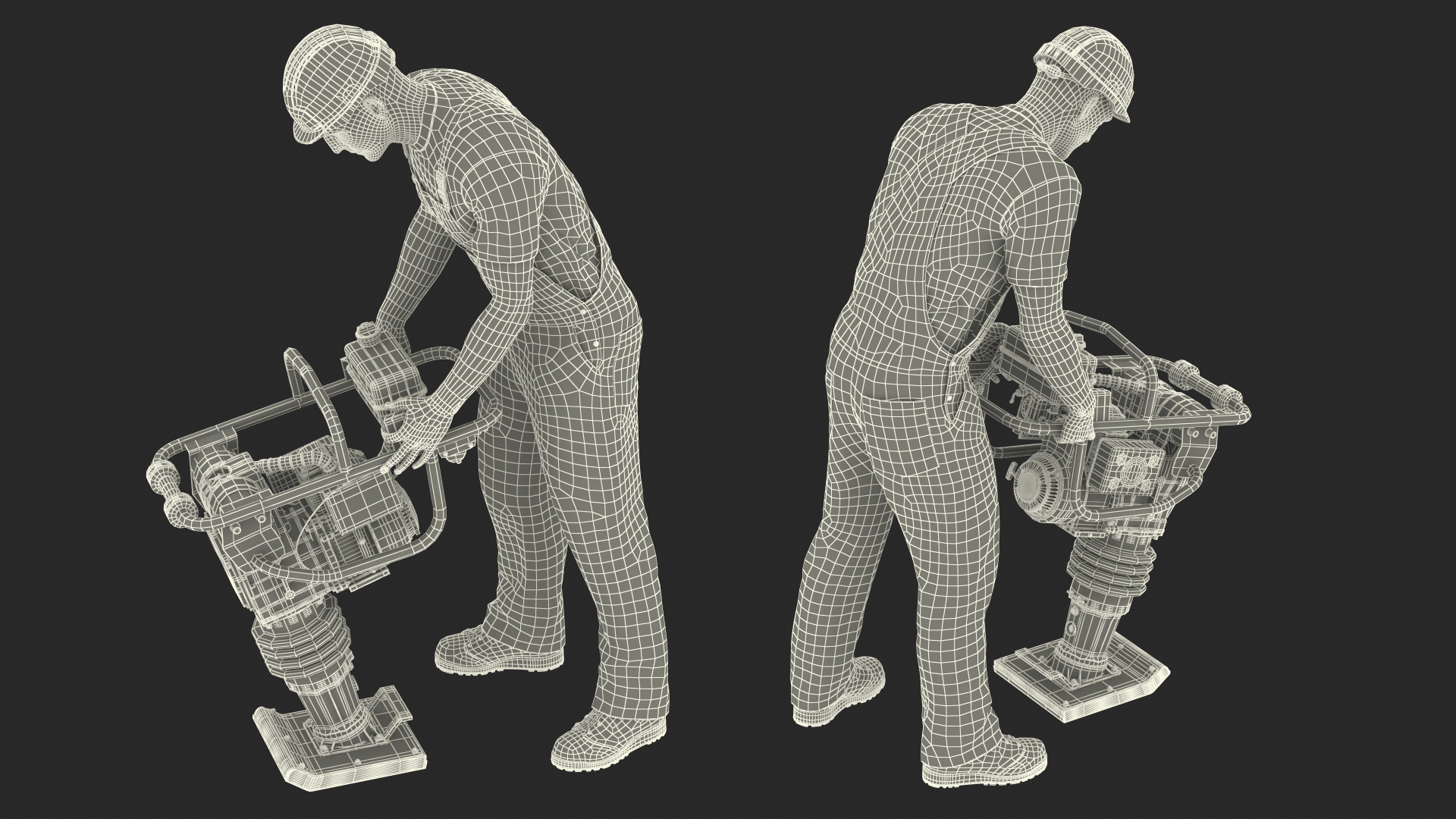 3D Construction Worker with WEN 56040 Tamping Rammer Rigged