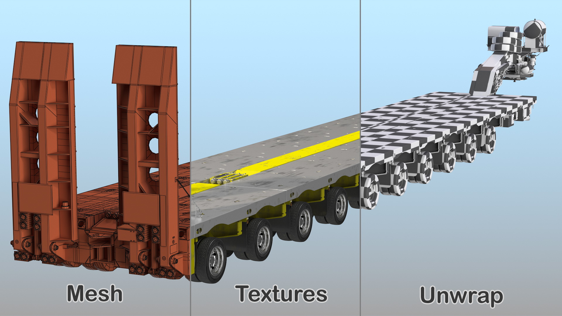 3D model Steerable Heavy Transport Trailer Rigged