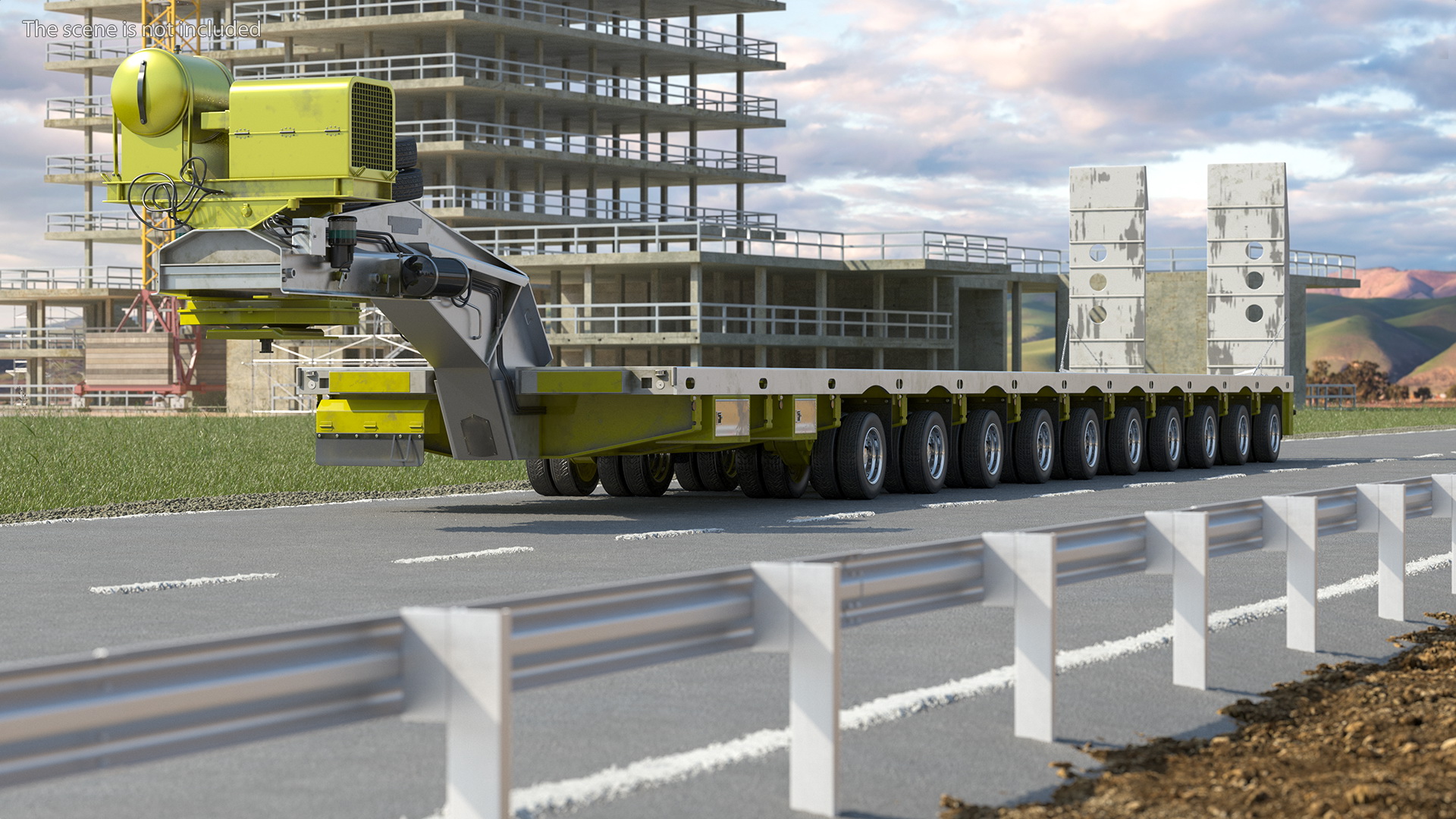 3D model Steerable Heavy Transport Trailer Rigged