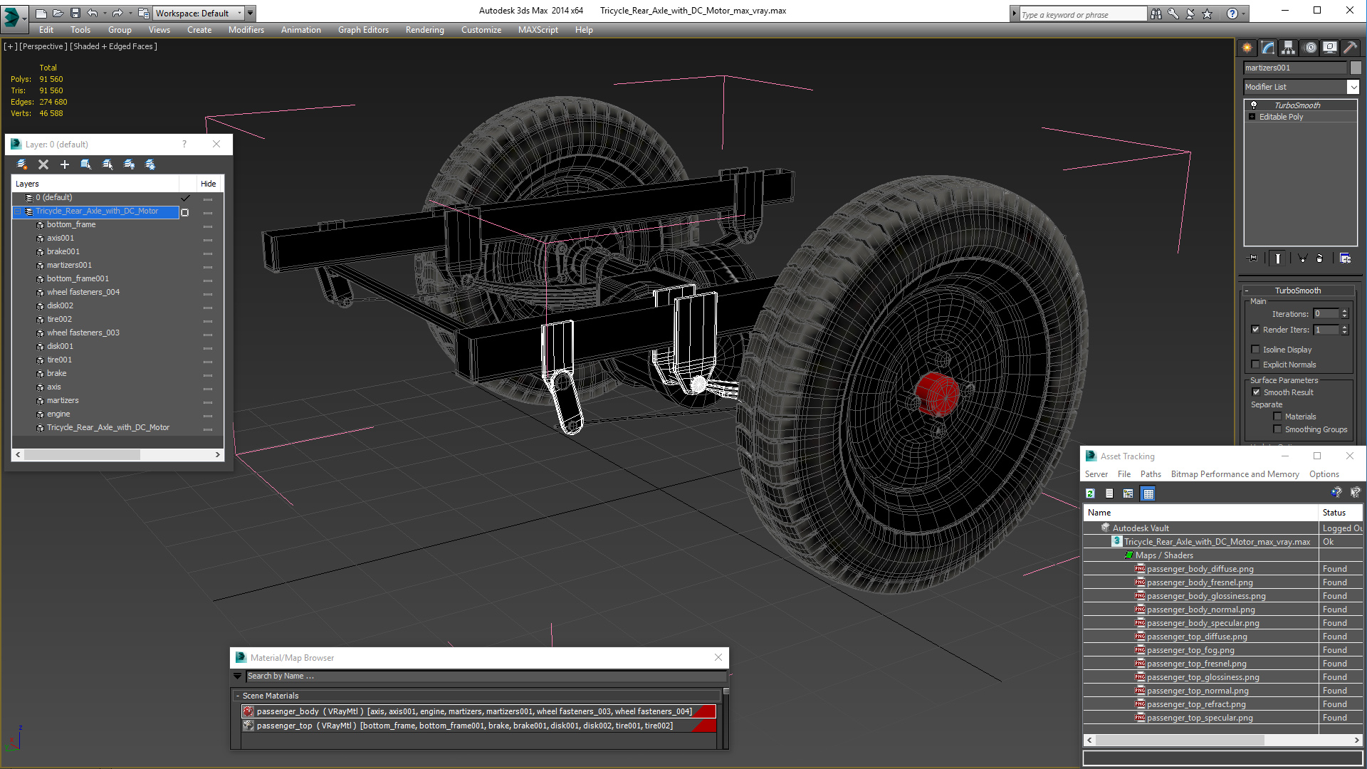 Tricycle Rear Axle with DC Motor 3D