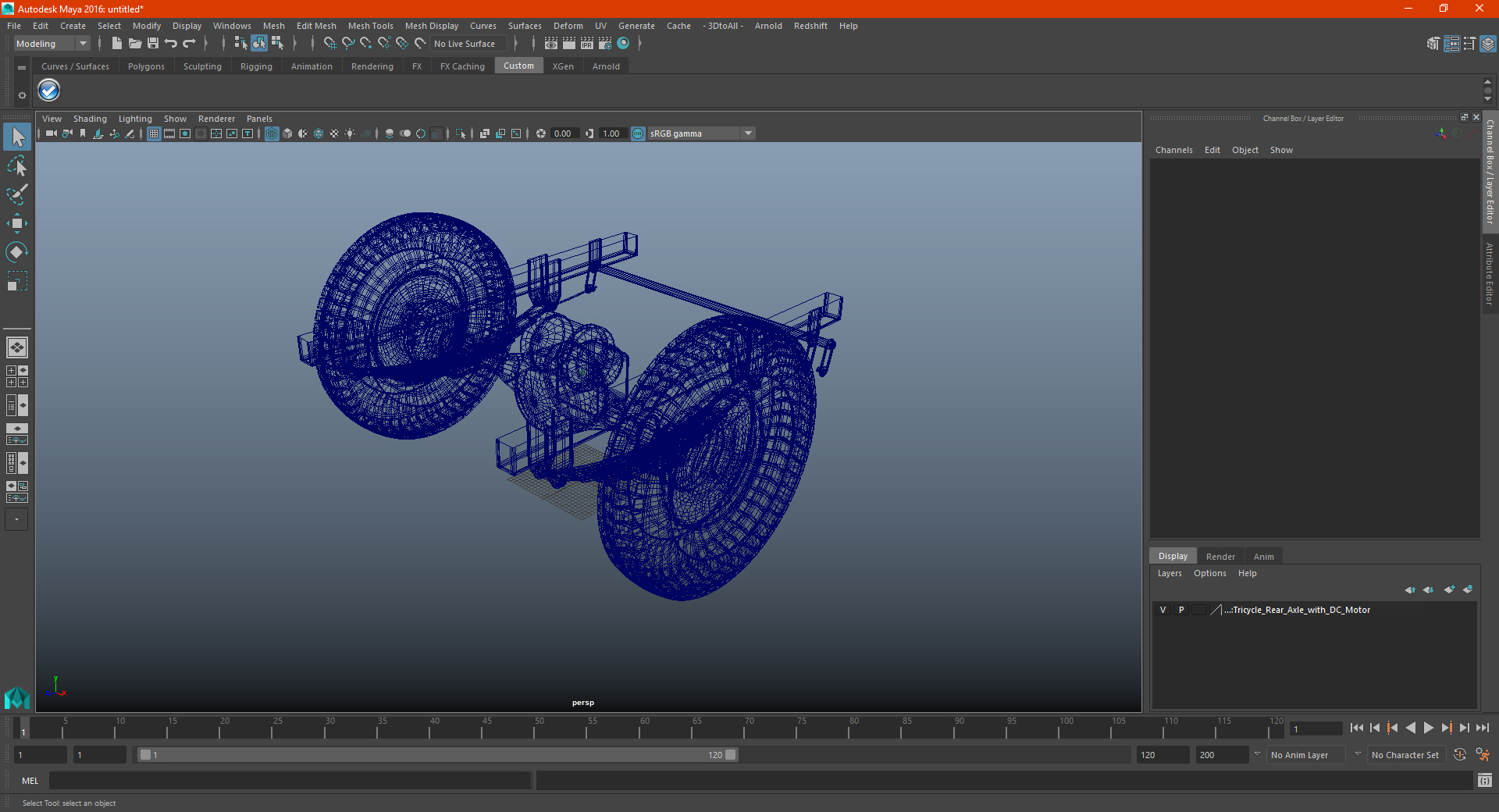 Tricycle Rear Axle with DC Motor 3D