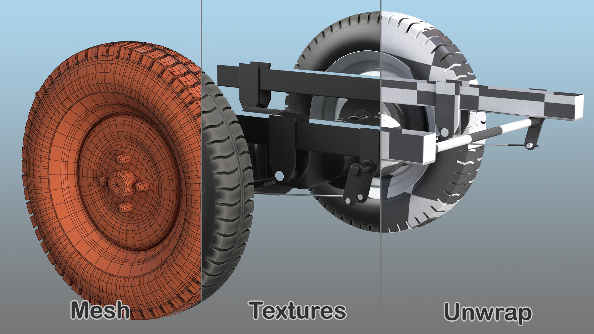 Tricycle Rear Axle with DC Motor 3D