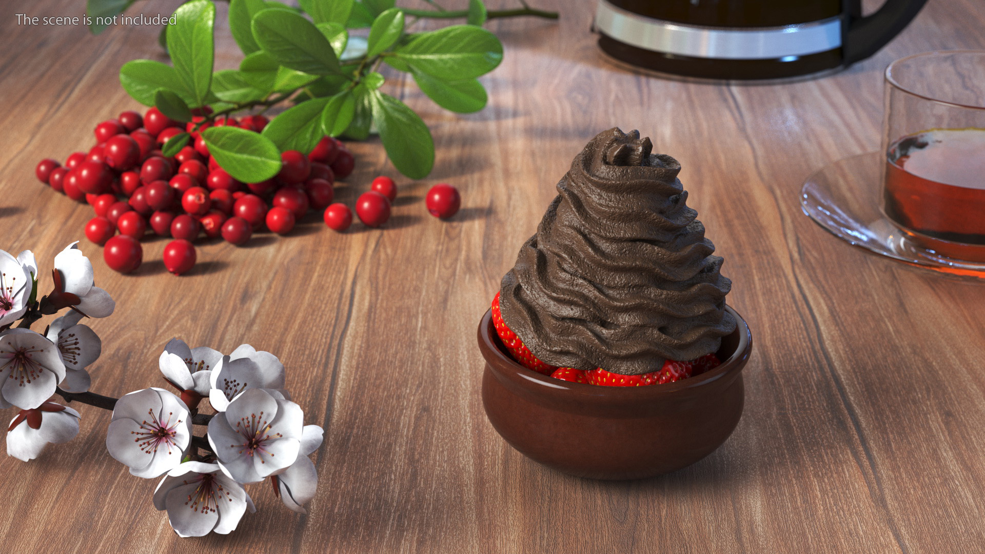 Bowl of Strawberries with Whipped Cream 3D model