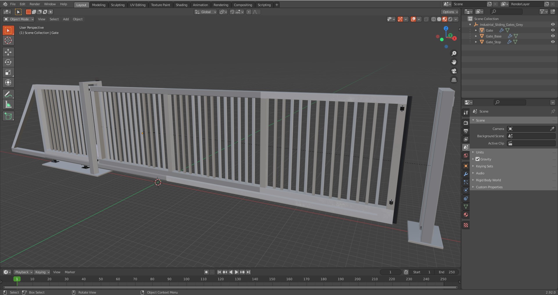 Industrial Sliding Gates Grey 3D model