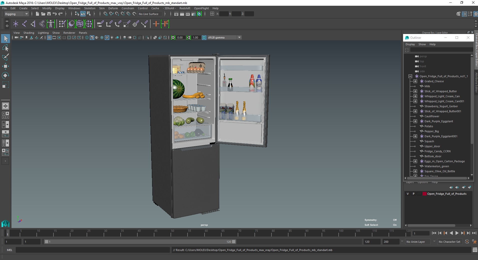 3D Open Fridge Full of Products model