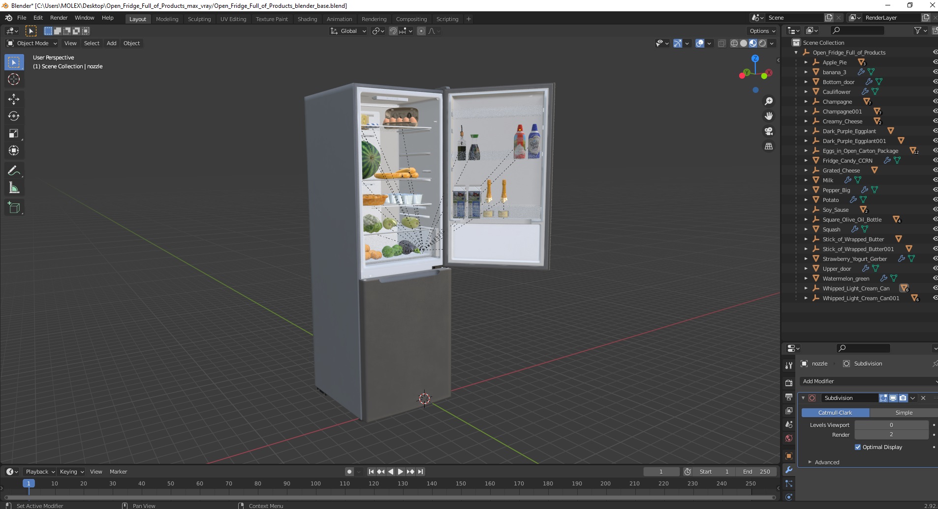 3D Open Fridge Full of Products model