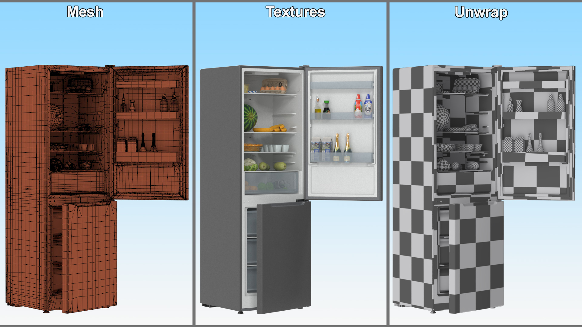 3D Open Fridge Full of Products model